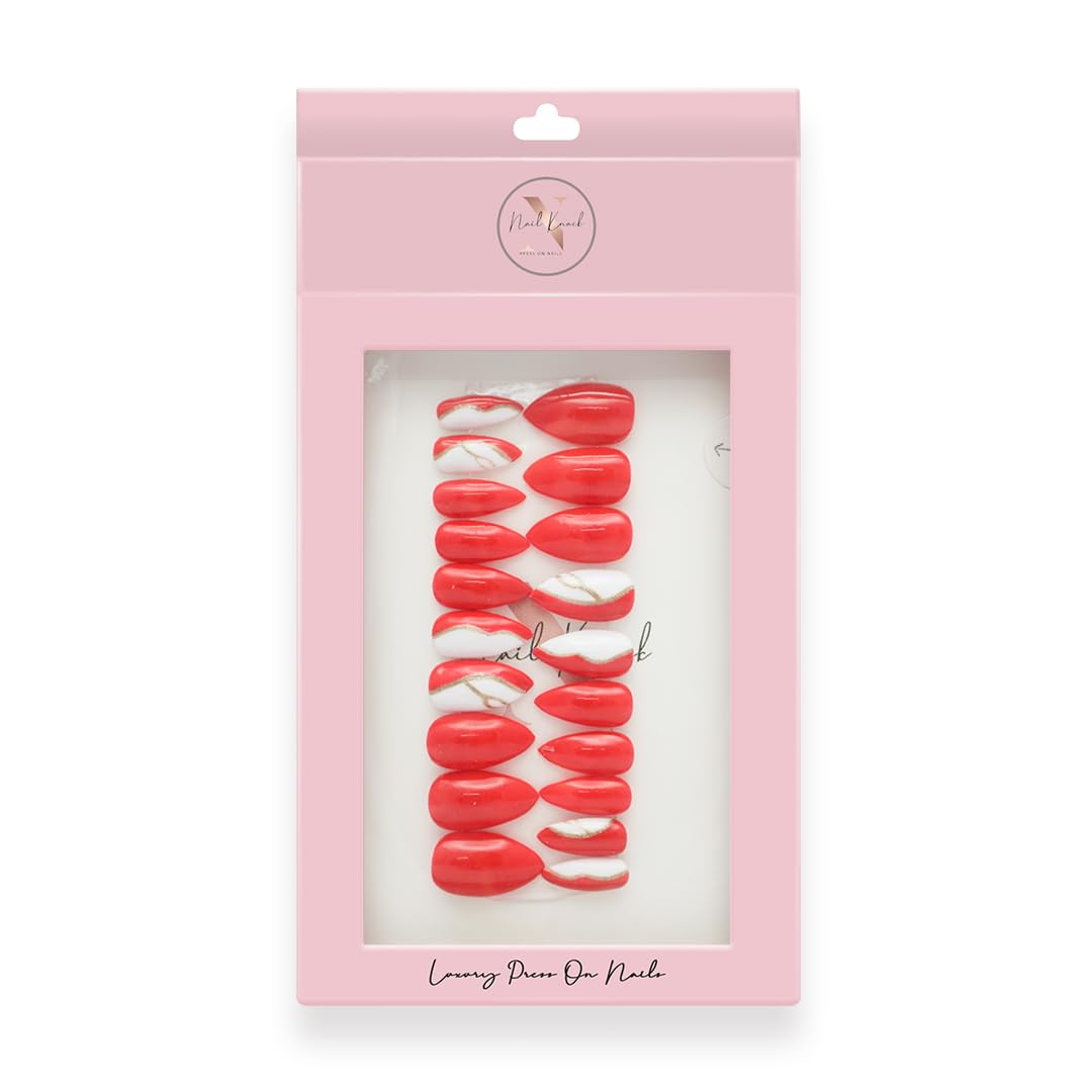 Premium Fake Press-On Nails - Christmas Red Set of 20 | Reusable Full Coverage Artificial Nails with UV Gel Polish | Easy to Apply & Time-Saving | Perfect for Holidays, Parties, Weddings & Everyday Wear | Stick-On Nail Extensions for Both Hands