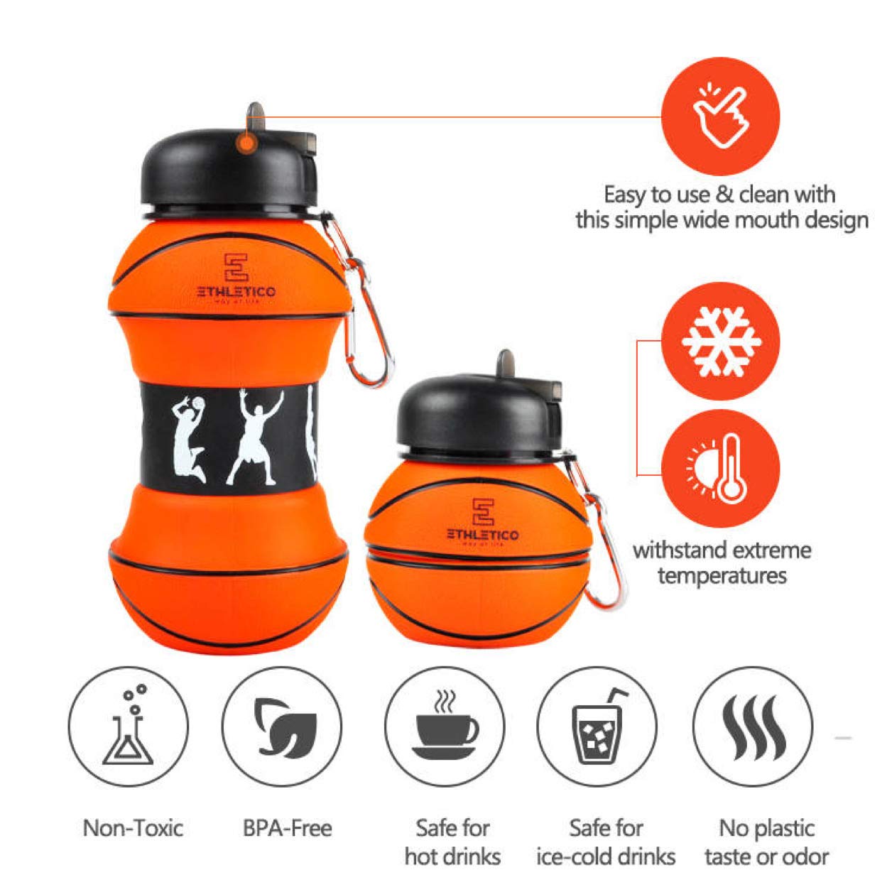 Collapsible Water Bottle 19oz - Leakproof Sports Bottle for Hiking, Gym & Travel