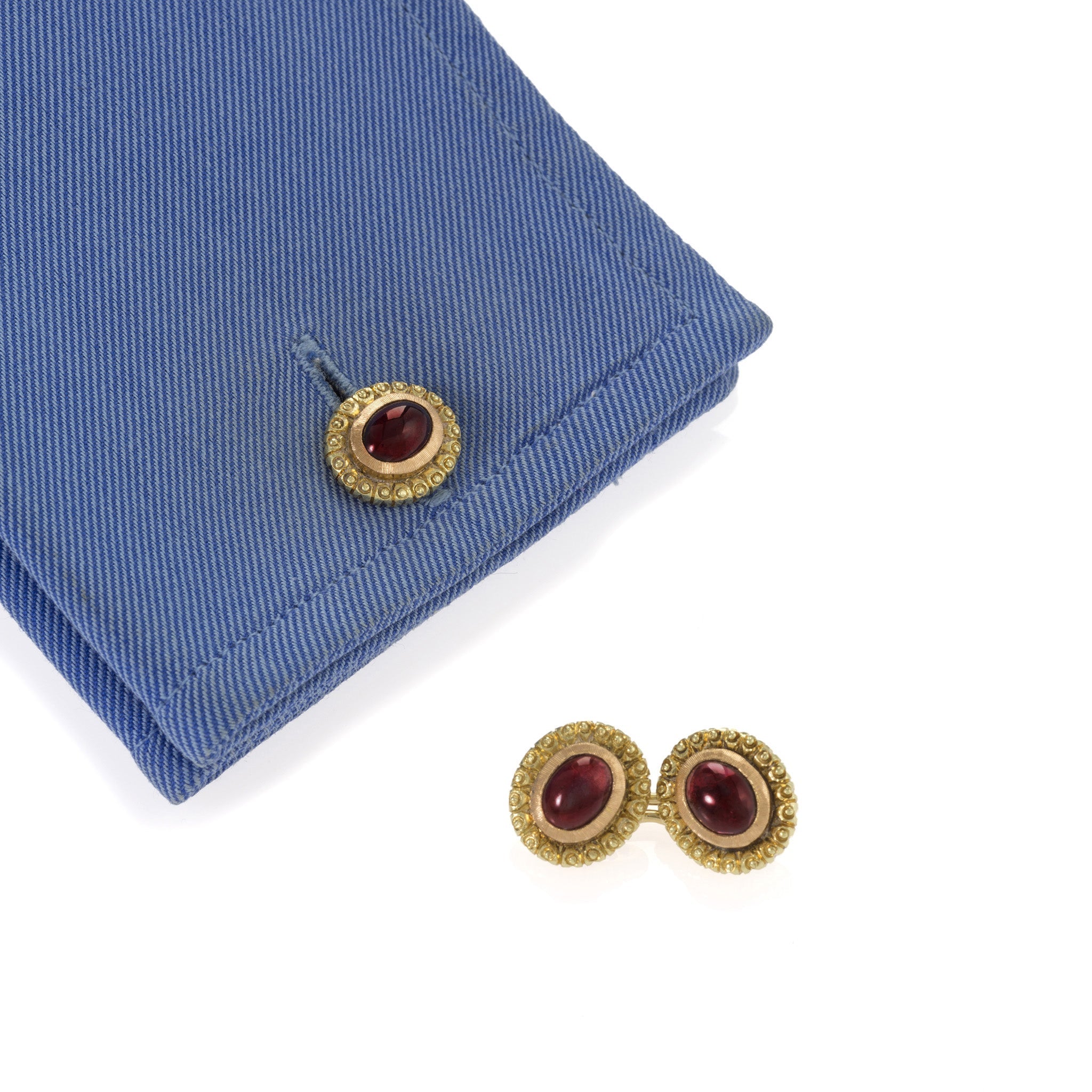 Elegant Bi-Color Gold & Cabochon Garnet Cufflinks for Men | Formal Wedding & Business Attire Accessories