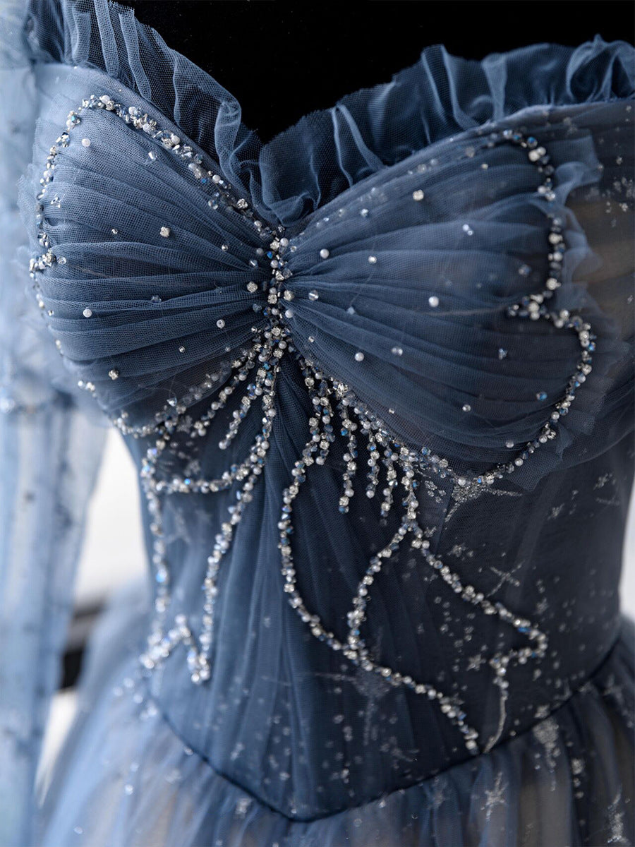 Blue A-Line Tulle Prom Dress with Sweetheart Neckline | Shiny Formal Party Gown for Sweet Princess | Perfect for Prom, Homecoming, Quinceañera & Special Occasions