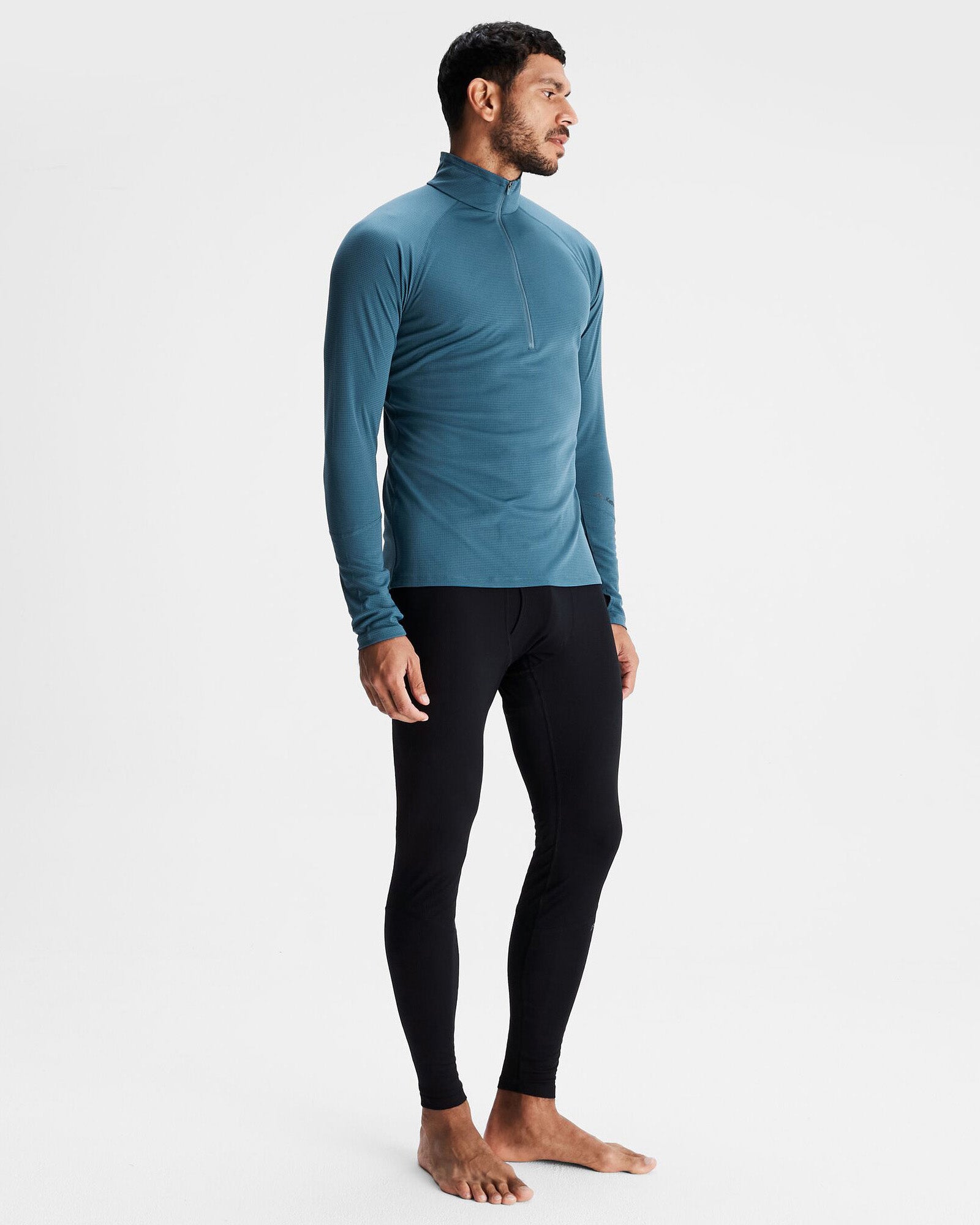 Men's KMDAction Quarter Zip Baselayer Top - Moisture Wicking Thermal Shirt for Running & Hiking - Steel Blue - Perfect for Cold Weather Workouts & Outdoor Adventures