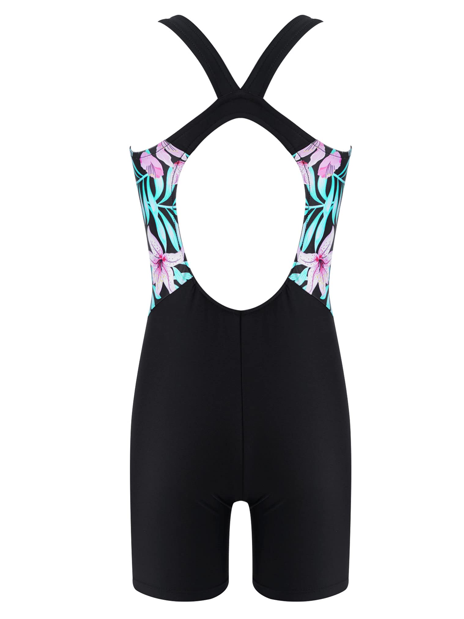 Women's One Piece Sports Swimwear - Athletic Romper Shorts with Hollow Out Back - Tankini Bathing Suit for Swimming, Beach Volleyball & Summer Workouts