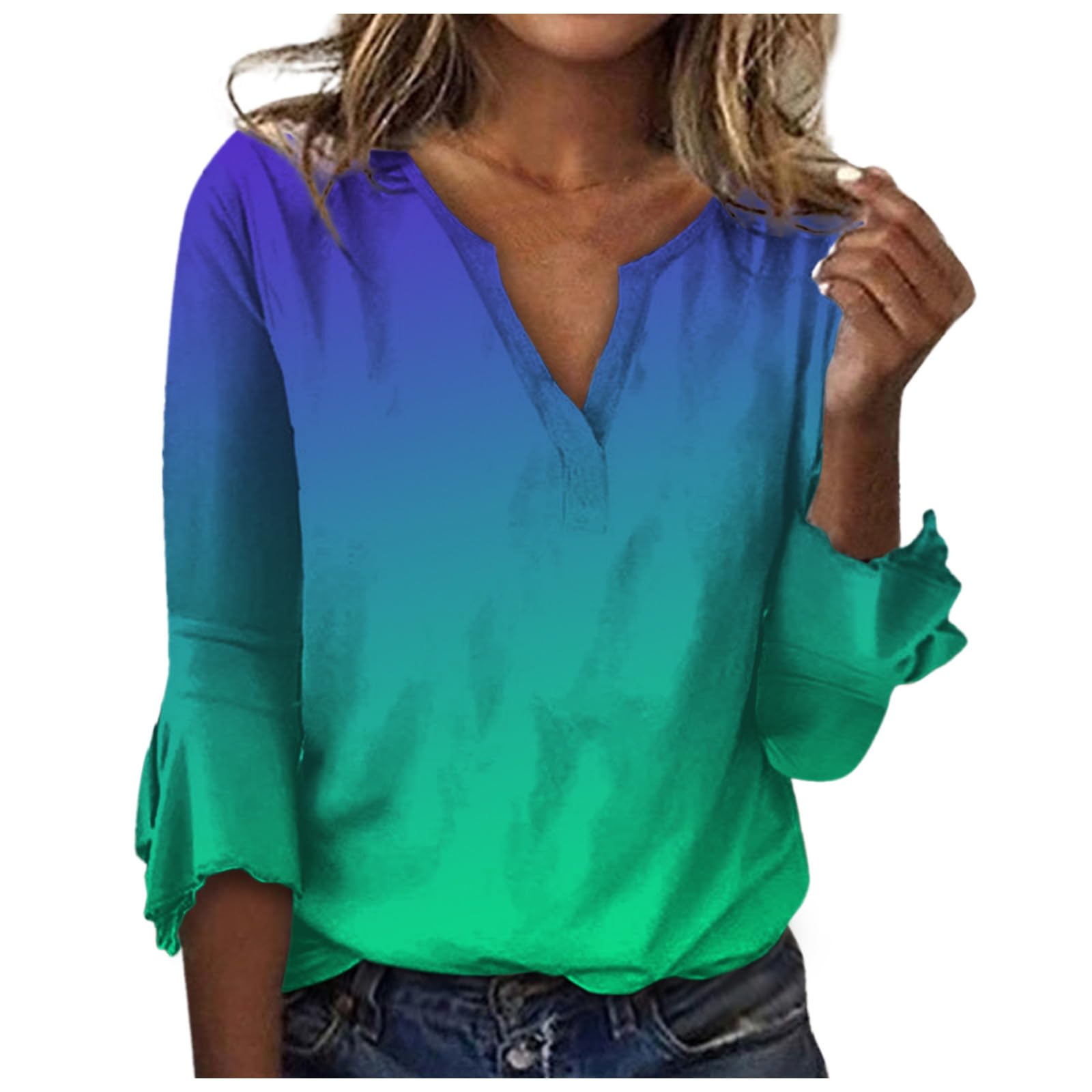Floral Print 3/4 Sleeve Blouse for Women - Summer Casual V-Neck Tunic Top for Outing & Work