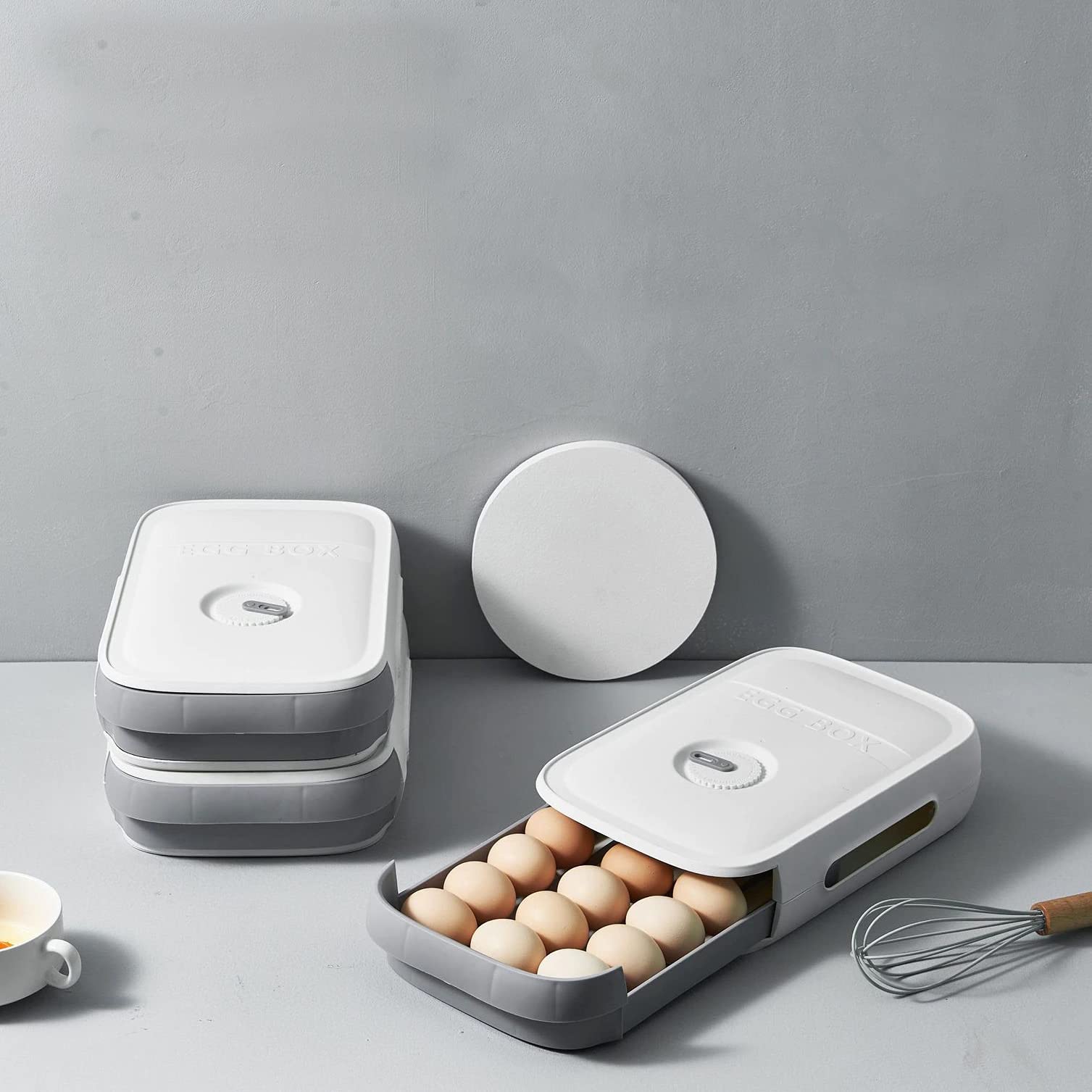 Plastic Egg Storage Box with Lid - Kitchen & Fridge Organizer for Eggs (White)