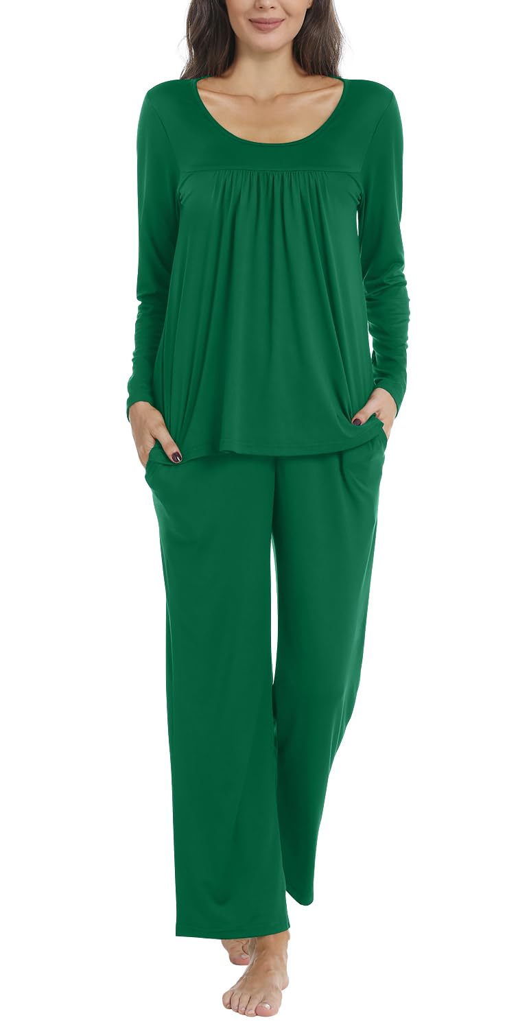 TAOHUADAO Women's Pajama Sets - Soft 2 Piece Pleated Lounge Sleepwear with Long Pants & Pockets | Comfortable Ladies Pjs for Sleeping, Lounging & Home Wear (Perfect for Nighttime Relaxation & Cozy Evenings)