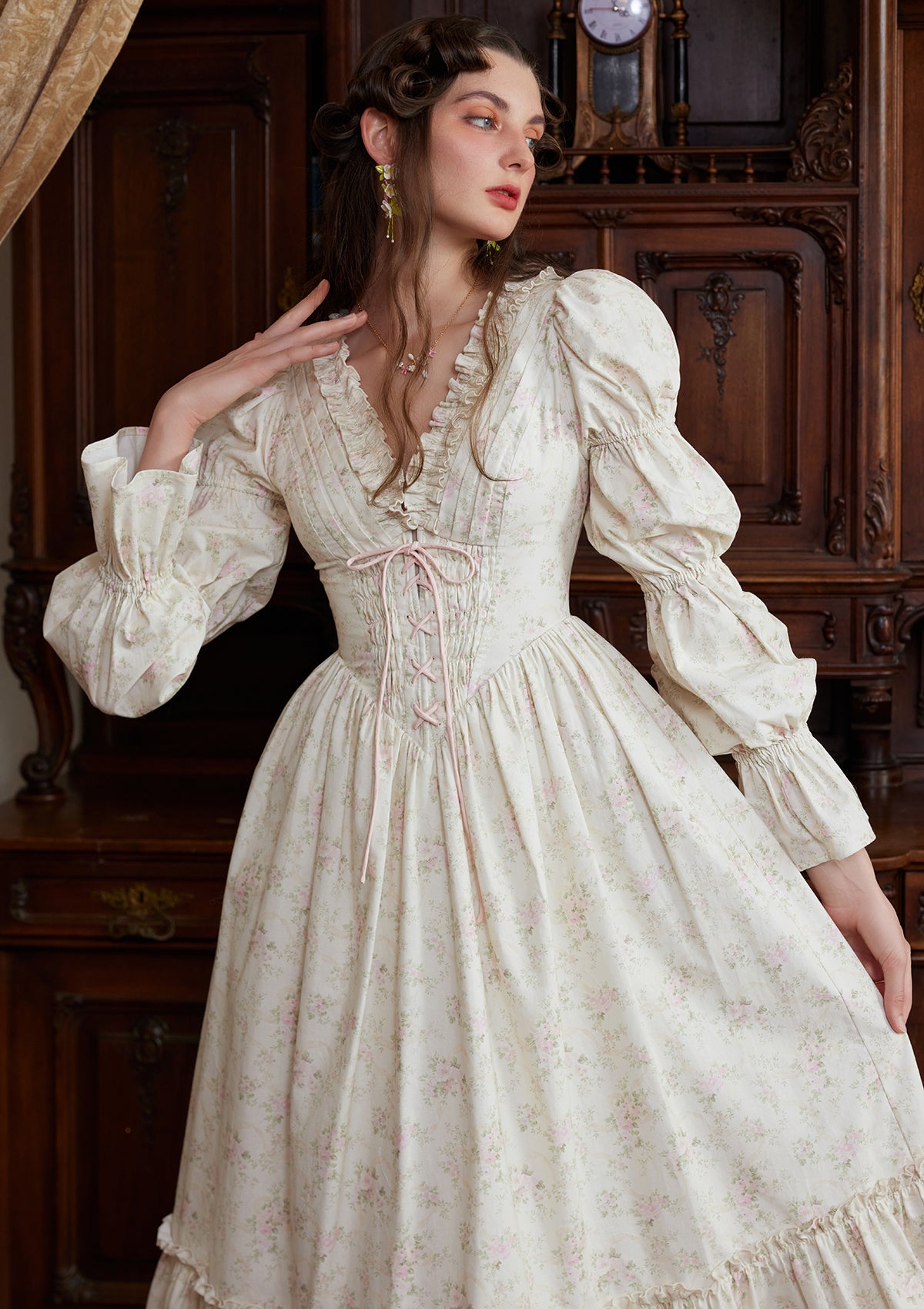 Eve's Manor Women's Floral Summer Dress - Elegant A-Line Midi Dress with Puff Sleeves for Casual Wear, Date Night & Beach Vacation