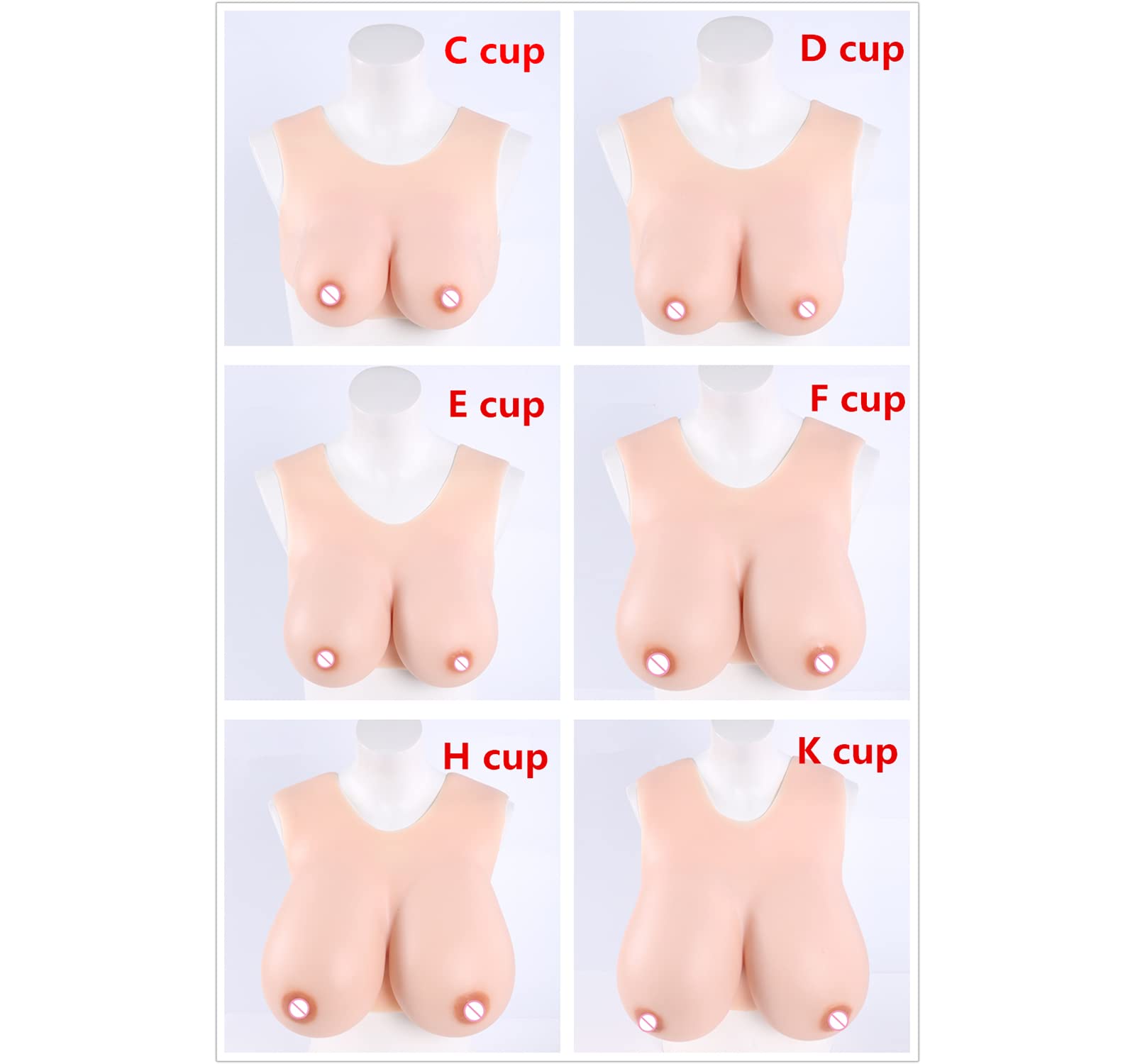 Premium Silicone Gel Filled Round Collar Breastplate - Natural Looking Fake Breasts for Crossdressers & Transgender (C-K Cup, D Cup Option) - Perfect for Drag Performances, Cosplay & Gender Affirmation