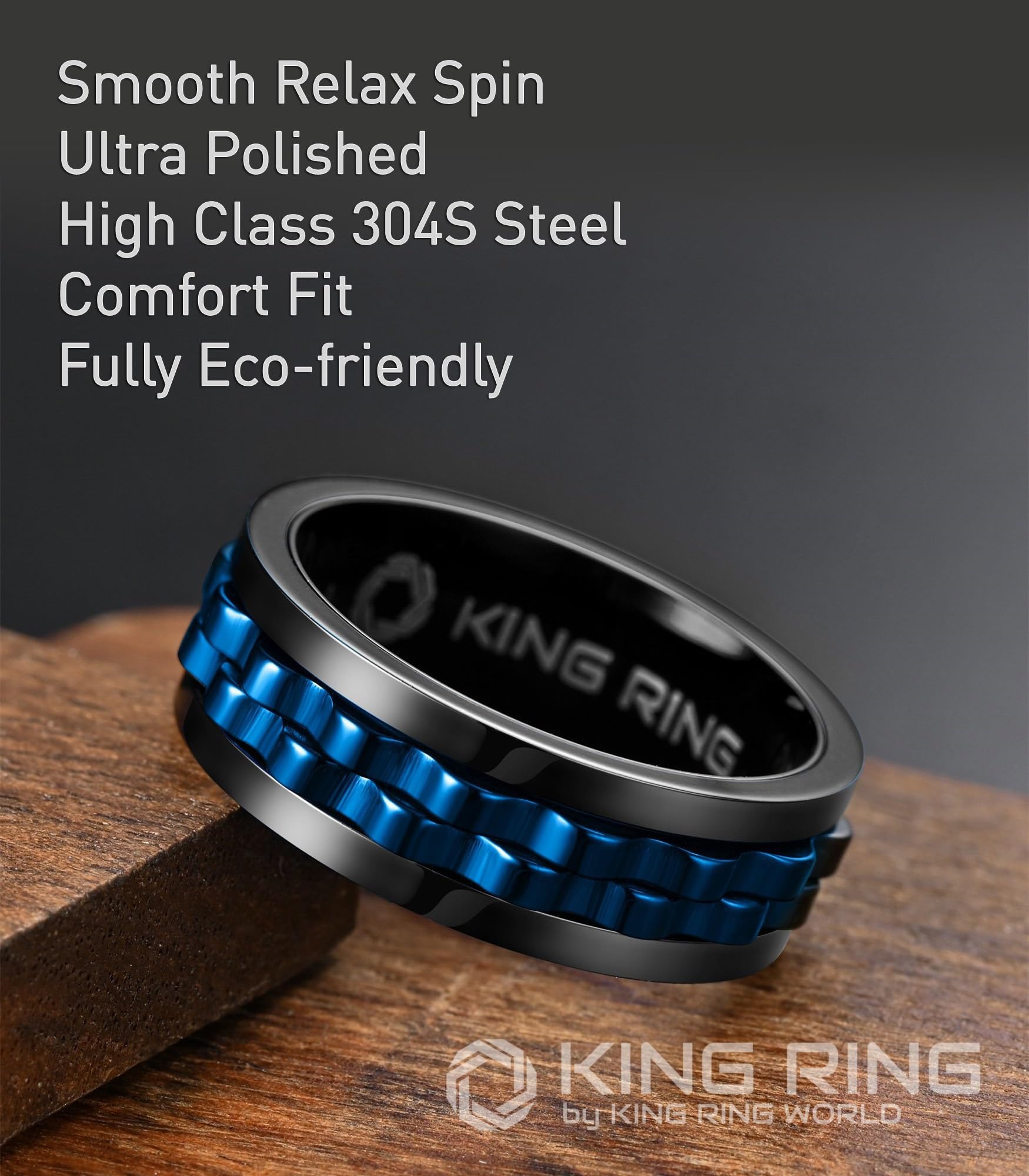 8mm Gear Spinner Rings for Men & Women - Ultra Polished Stress Relief Fidget Ring - Anxiety Relief & Focus Tool - Perfect for Office, Travel & ADHD Management - Designed in USA