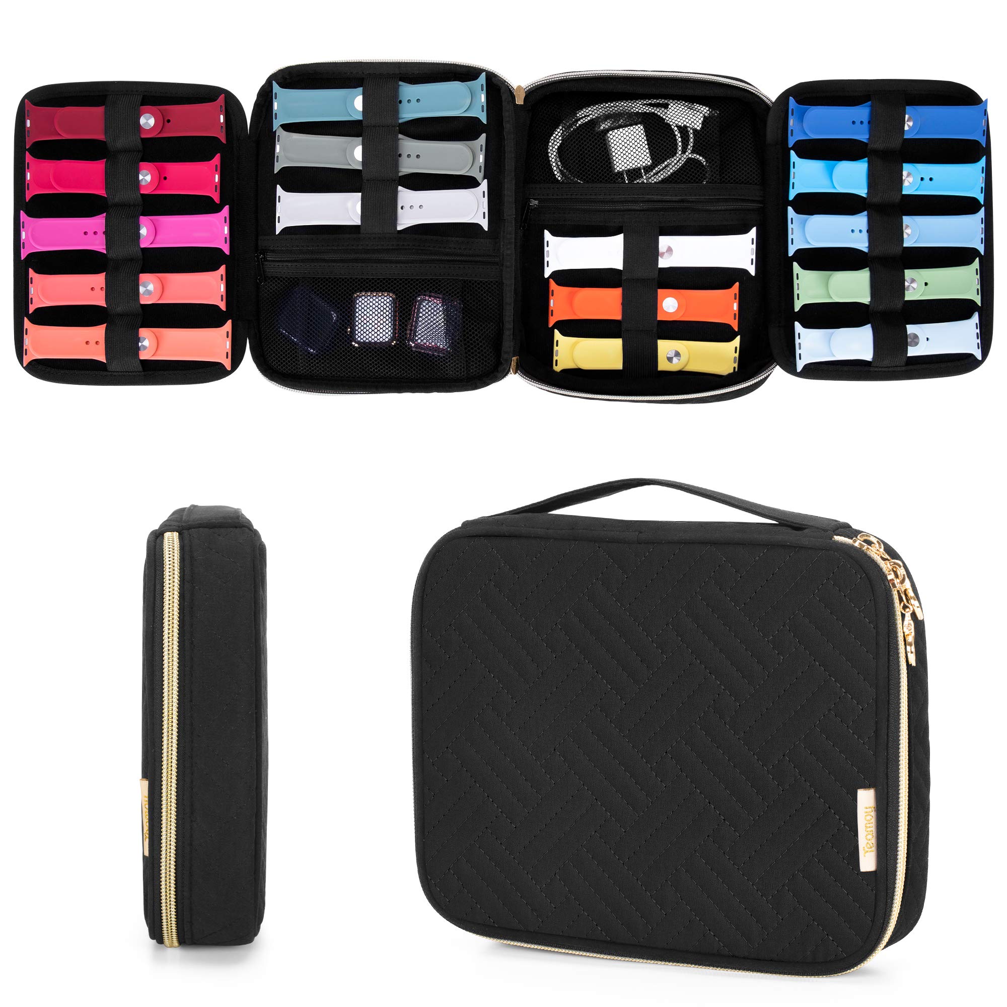 Teamoy 26-Slot Watch Band Storage Case - Organizer for Apple Watch Bands & Accessories - Durable Carrying Bag for Travel & Home Storage - Black