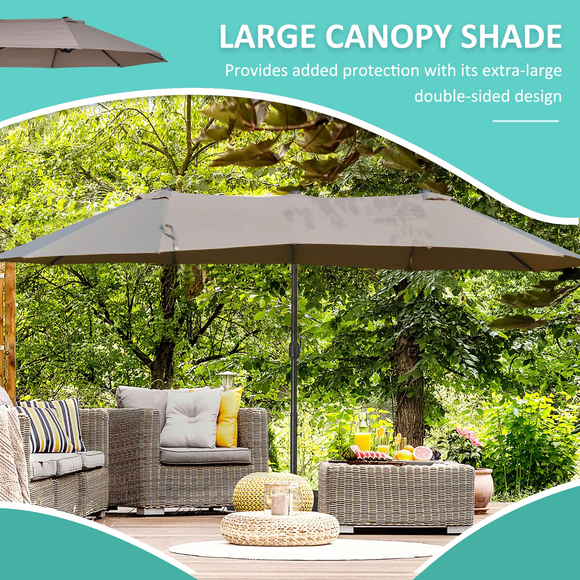 Outsunny 14ft Double-Sided Patio Umbrella with Crank & Cross Base - Extra Large Outdoor Market Umbrella for Deck, Lawn, Backyard, Pool - Perfect for Shade, BBQ Parties, and Outdoor Dining