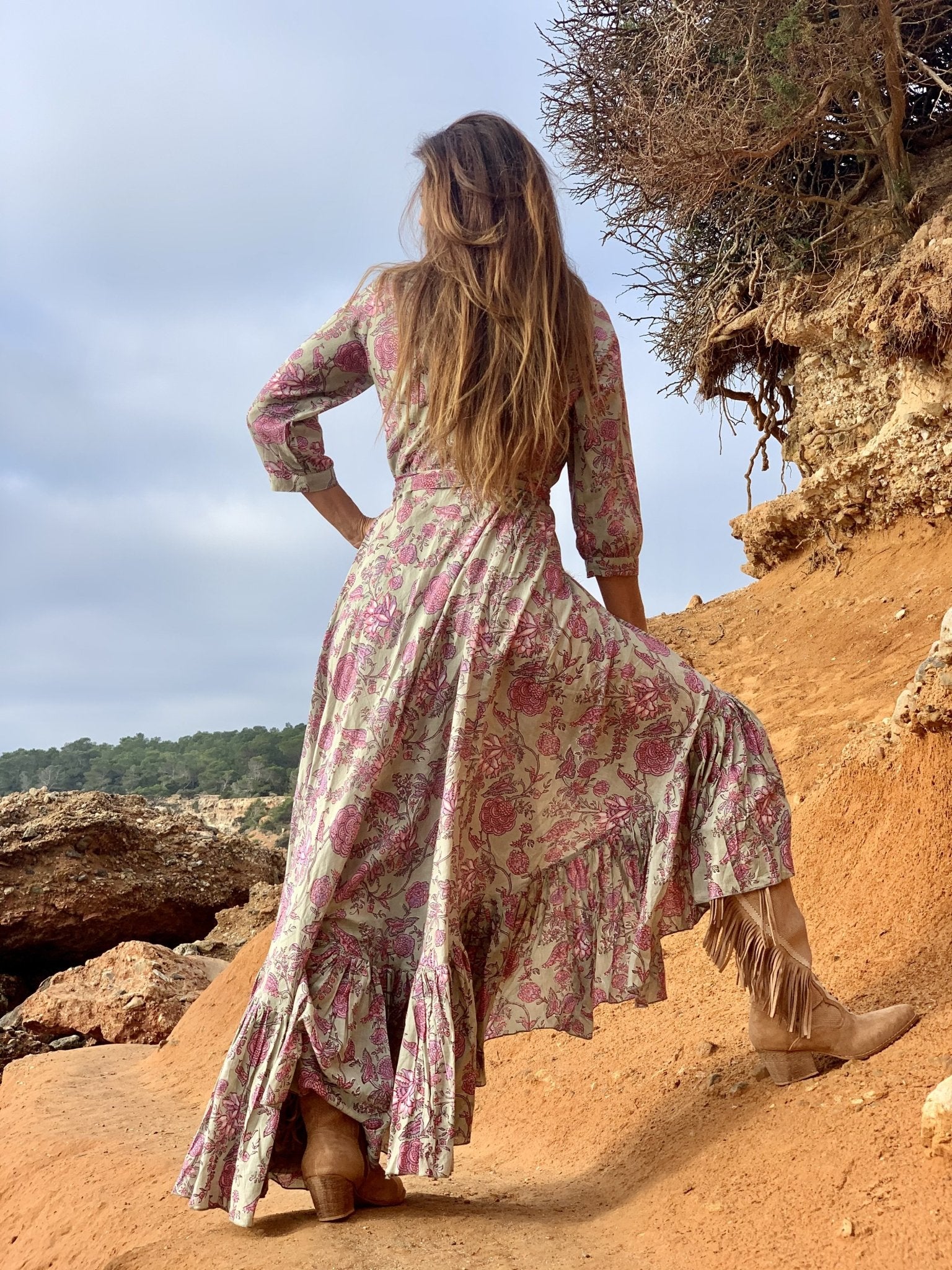 Goddess Dress Pink Grey - Elegant Flowy Maxi Dress for Women, Perfect for Weddings, Parties & Summer Outings