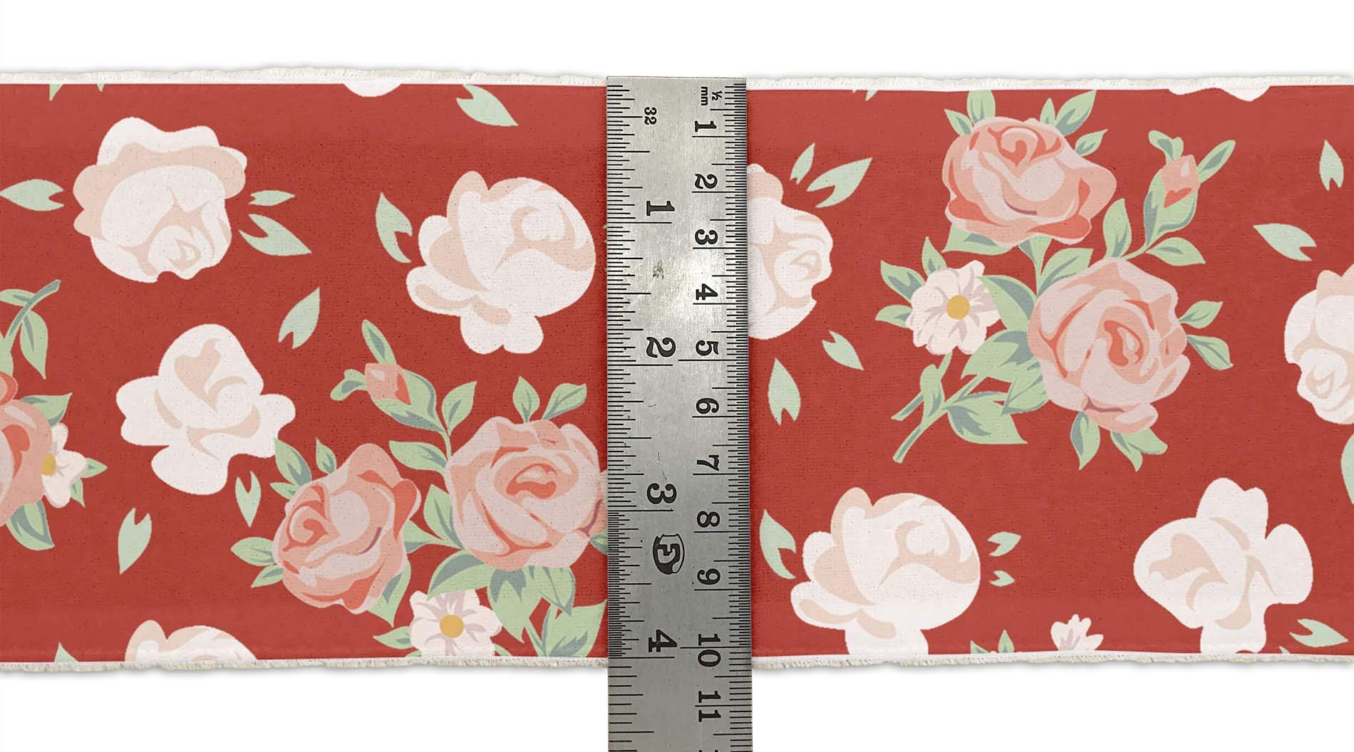 IndianBeautifulArt 9-Yard Dupion Fabric Lace - 4 Inch Red Leaves & Rose Floral Printed Ribbon Trim for DIY Crafts, Sewing, Dressmaking, Home Decor | Perfect for Wedding Decorations, Gift Wrapping & Costume Accessories