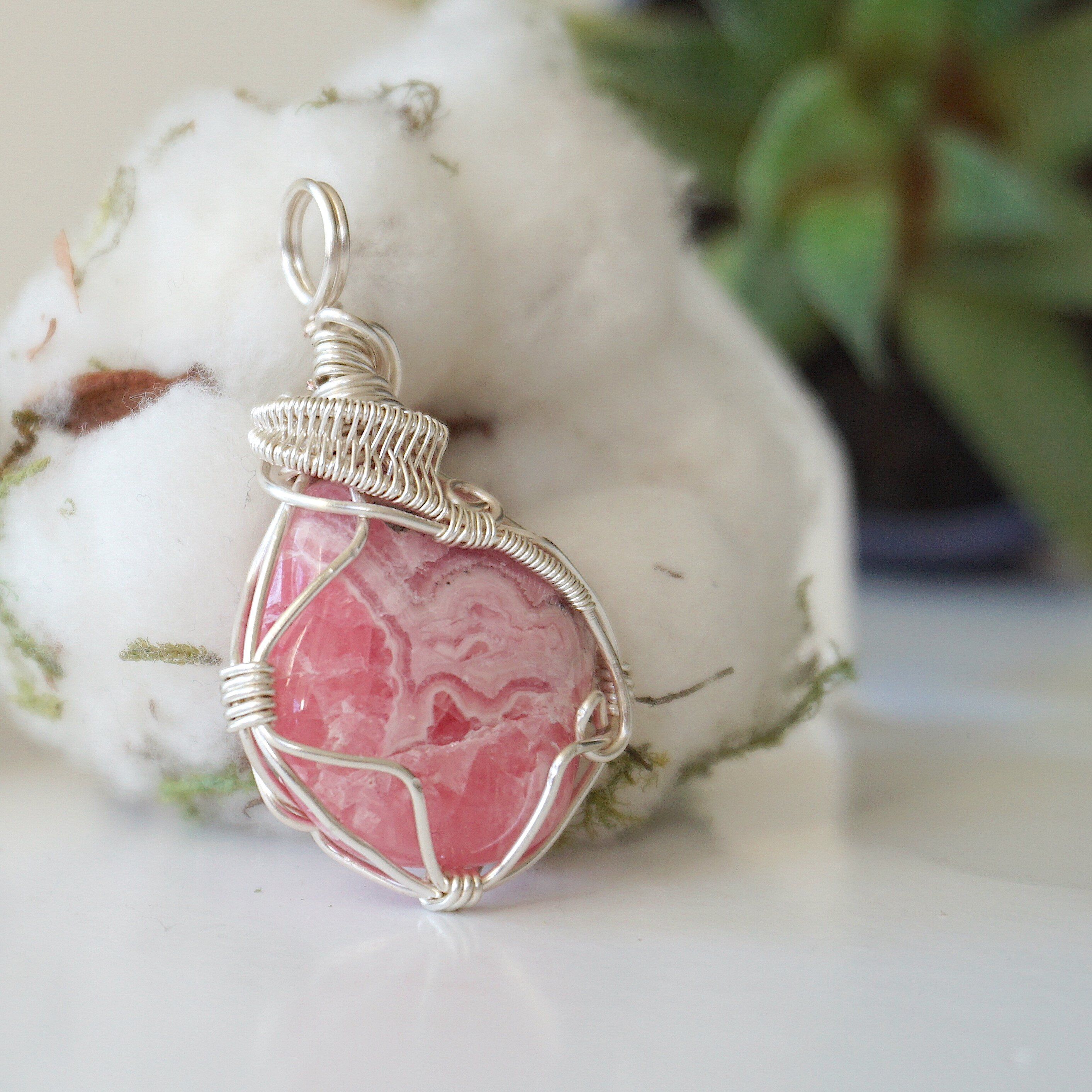 Rhodochrosite Pendant Necklace in Bright Silver - Elegant Jewelry for Women, Gift for Valentine's Day, Birthday & Special Occasions