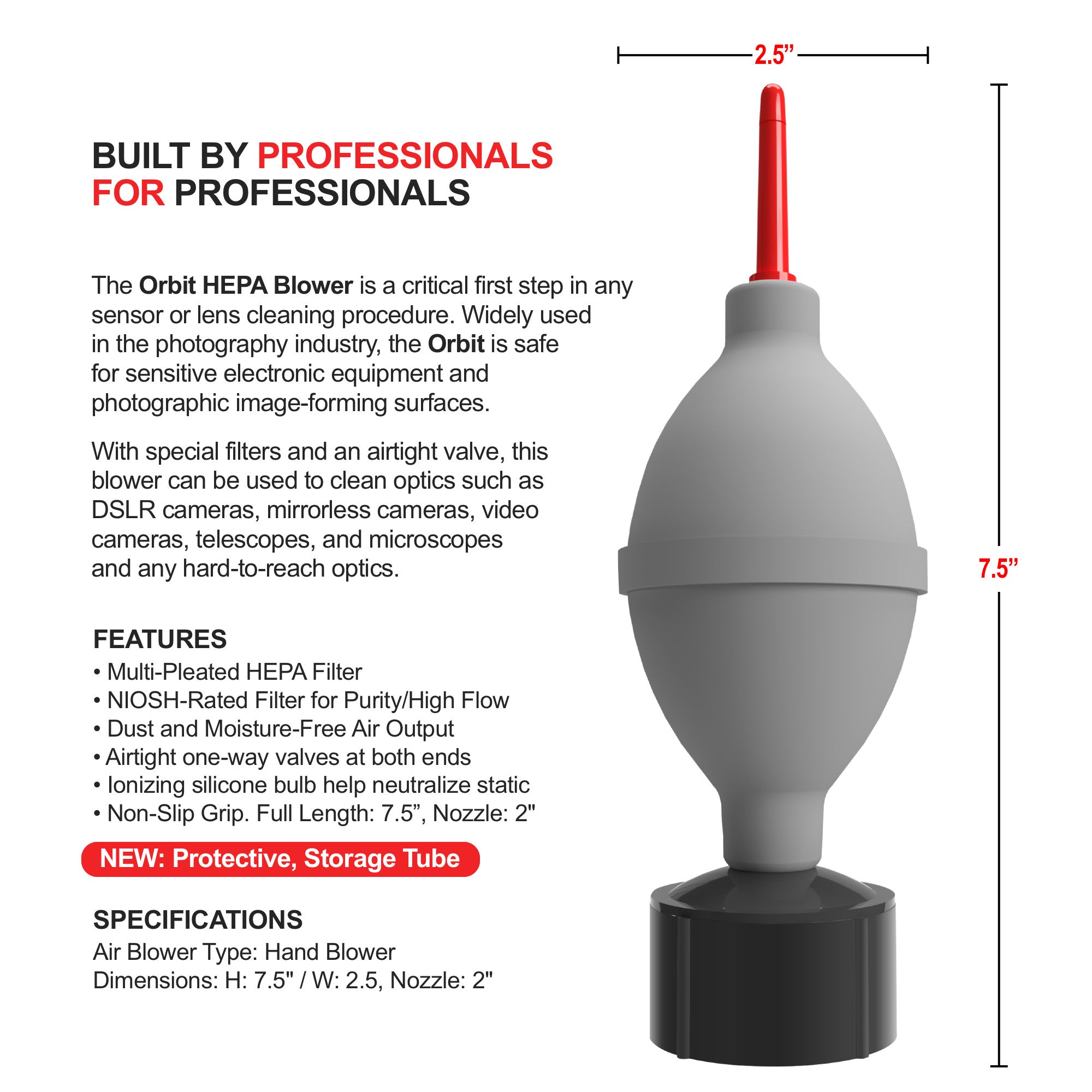 Photographic Solutions Orbit HEPA Blower - Dust-Free Air Blower for Camera Sensors & Electronics Cleaning | Perfect for DSLR Maintenance & Studio Equipment Care