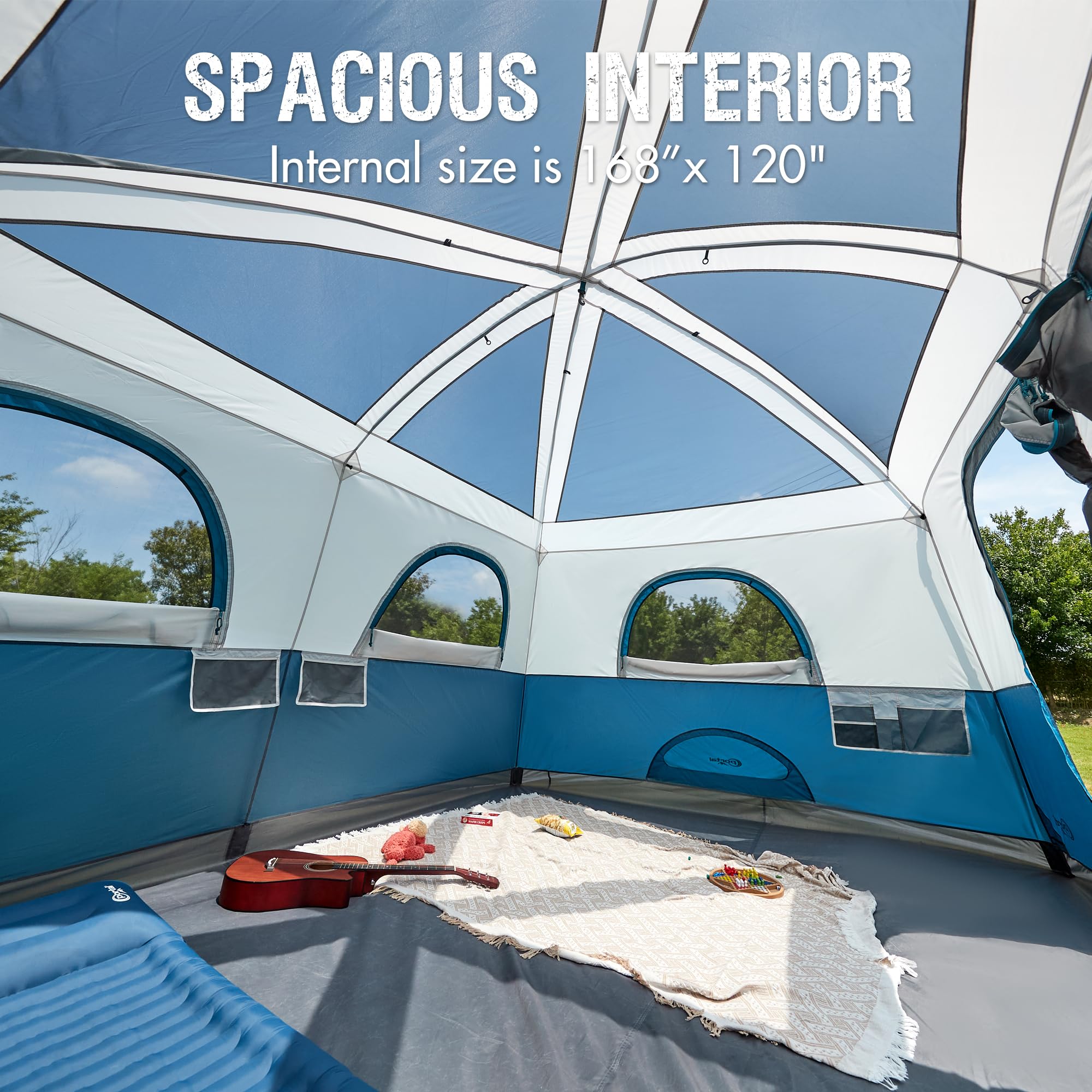 6/8/10 Person Family Camping Tent with Porch - Spacious Waterproof Large Tent with High Ceiling & Ventilation for Outdoor Adventures, Backyard Camping & Family Gatherings