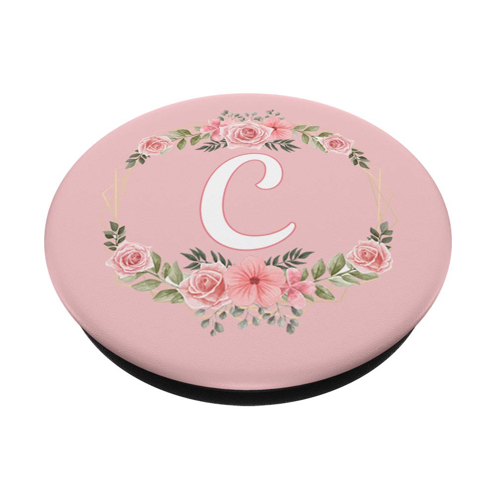 Rose Pink Phone Holder with Monogram C - PopSockets Grip & Stand for Phones, Tablets - Perfect for Work & Travel