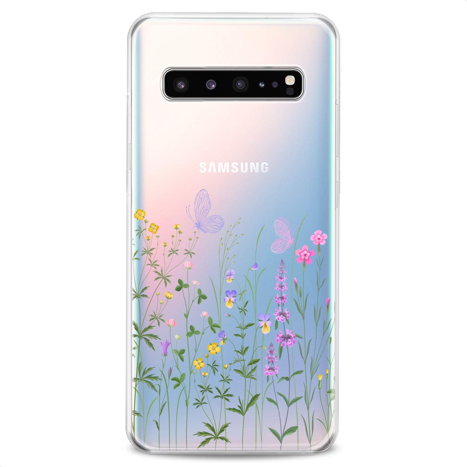 Samsung Phone Case Compatible with S24/S23 FE/S22 Plus/S21 Ultra/S20+/S10/Note 20/S10e/S9 - Slim Fit Green Plant Floral Design Flexible Silicone Cover for Women & Girls - Perfect for Daily Use, Work, and Outdoor Activities