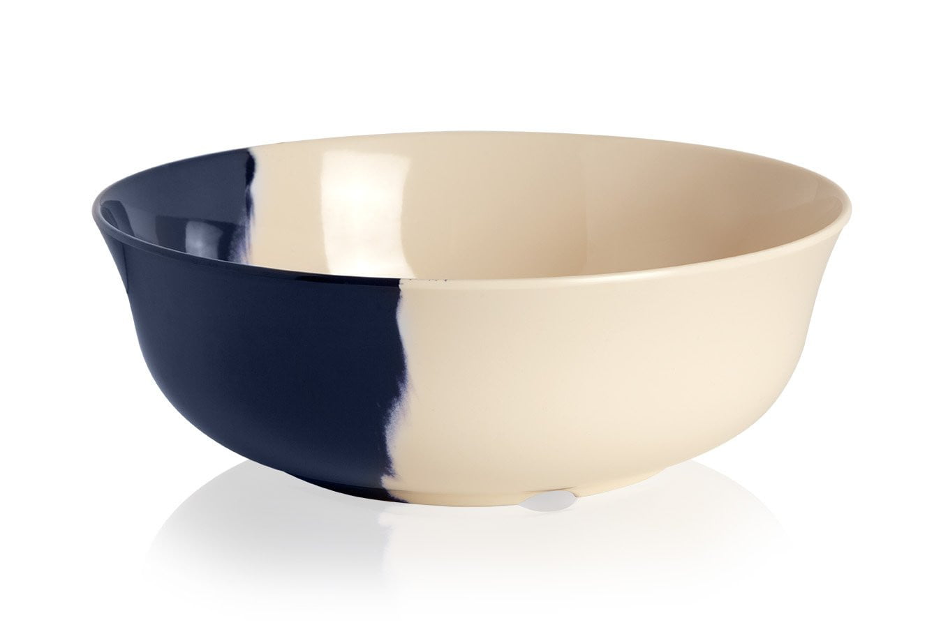 1/2 & 1/2 Ivory and Navy Melamine Salad Serving Set - 5 Piece Dinnerware for Outdoor Picnics, BBQs, and Party Entertaining