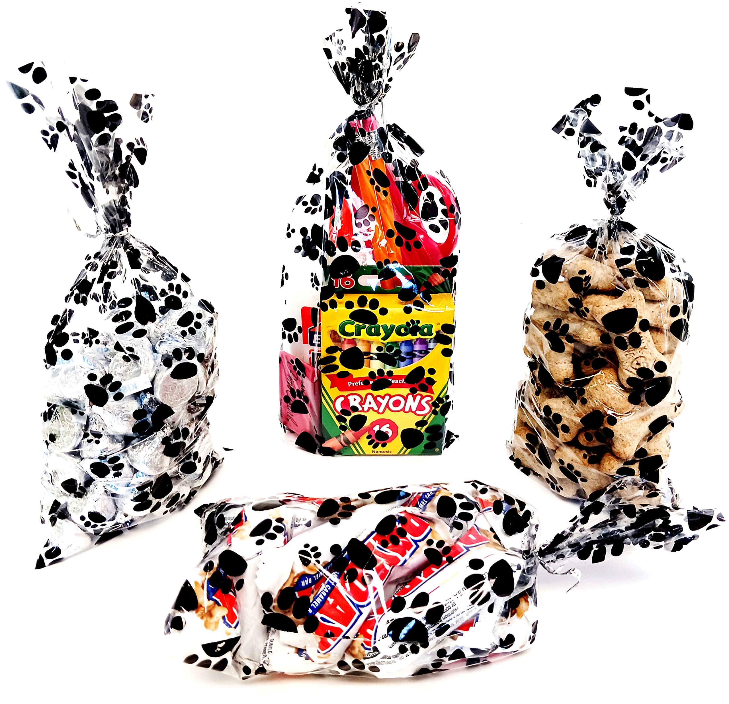DOG PAW PRINT Plastic Gift Bags - 100 Count Dog Treat Bags for Pet Parties, Dog Birthday Favors & Puppy Shower Supplies