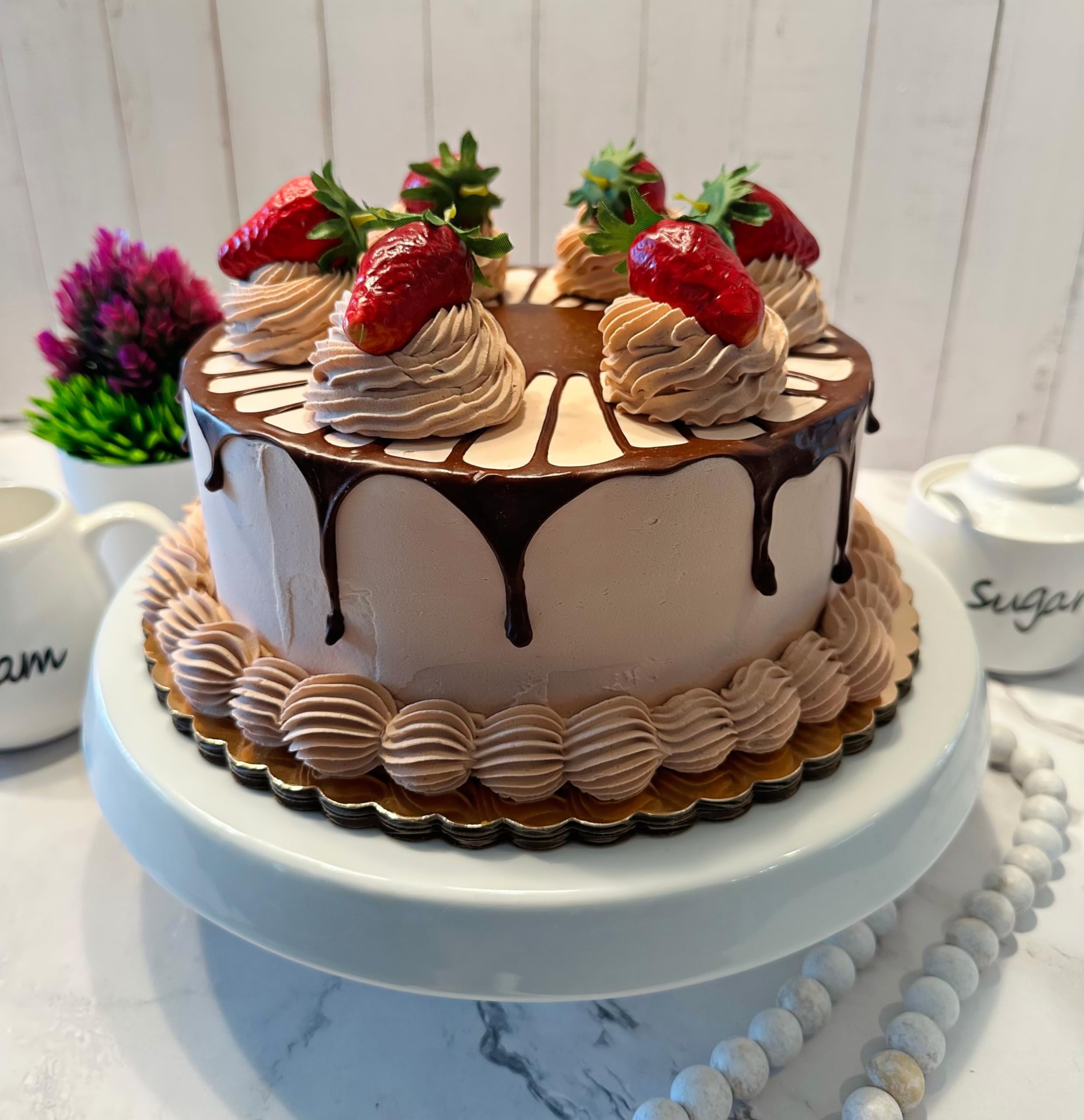 Dezicakes Handmade Fake Chocolate Stripe Cake - Artificial Decorative Cake for Party, Wedding, and Dessert Table Displays