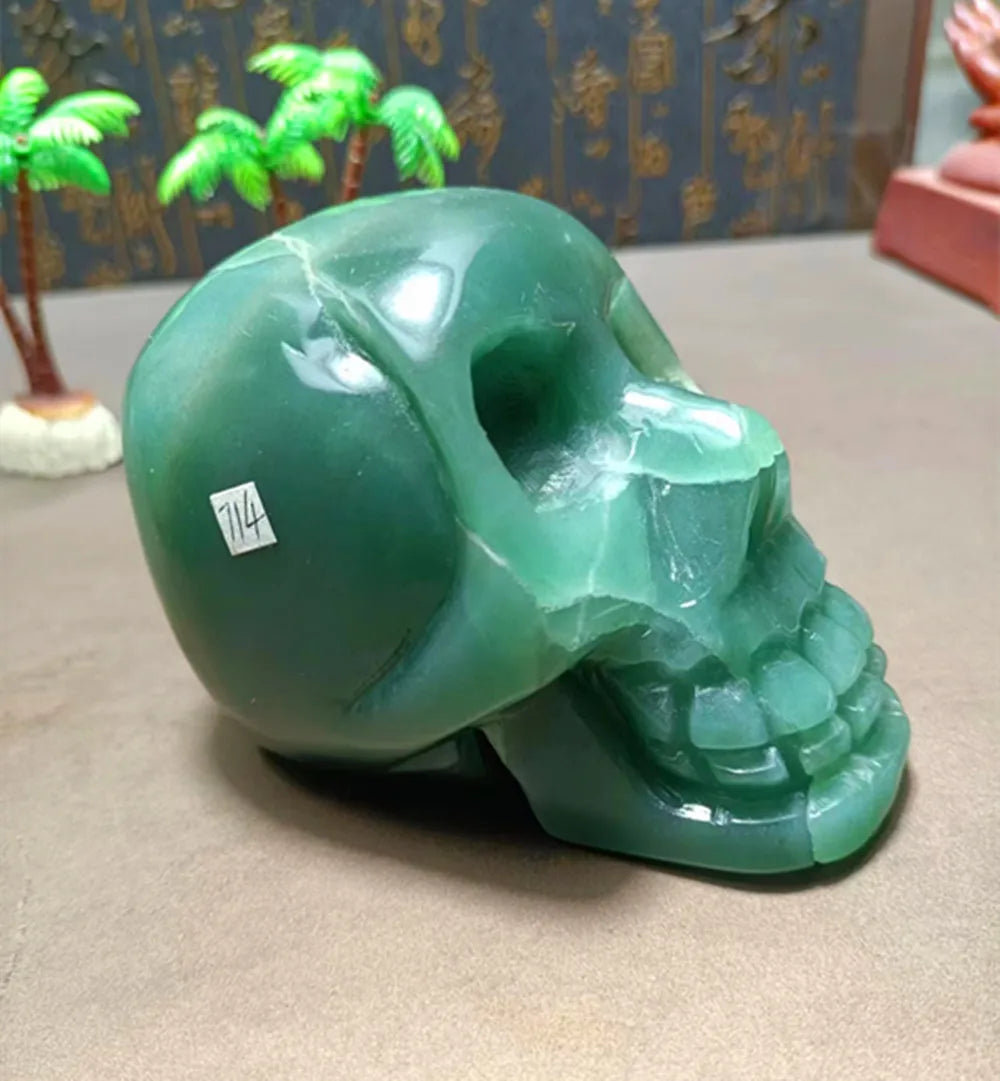 Natural Green Dongling Carved Skull Energy Quartz Crystal - Feng Shui Healing Stone for Chakra Balancing, Meditation & Home Decor | Perfect for Spiritual Healing, Yoga Spaces & Gothic Interior Design