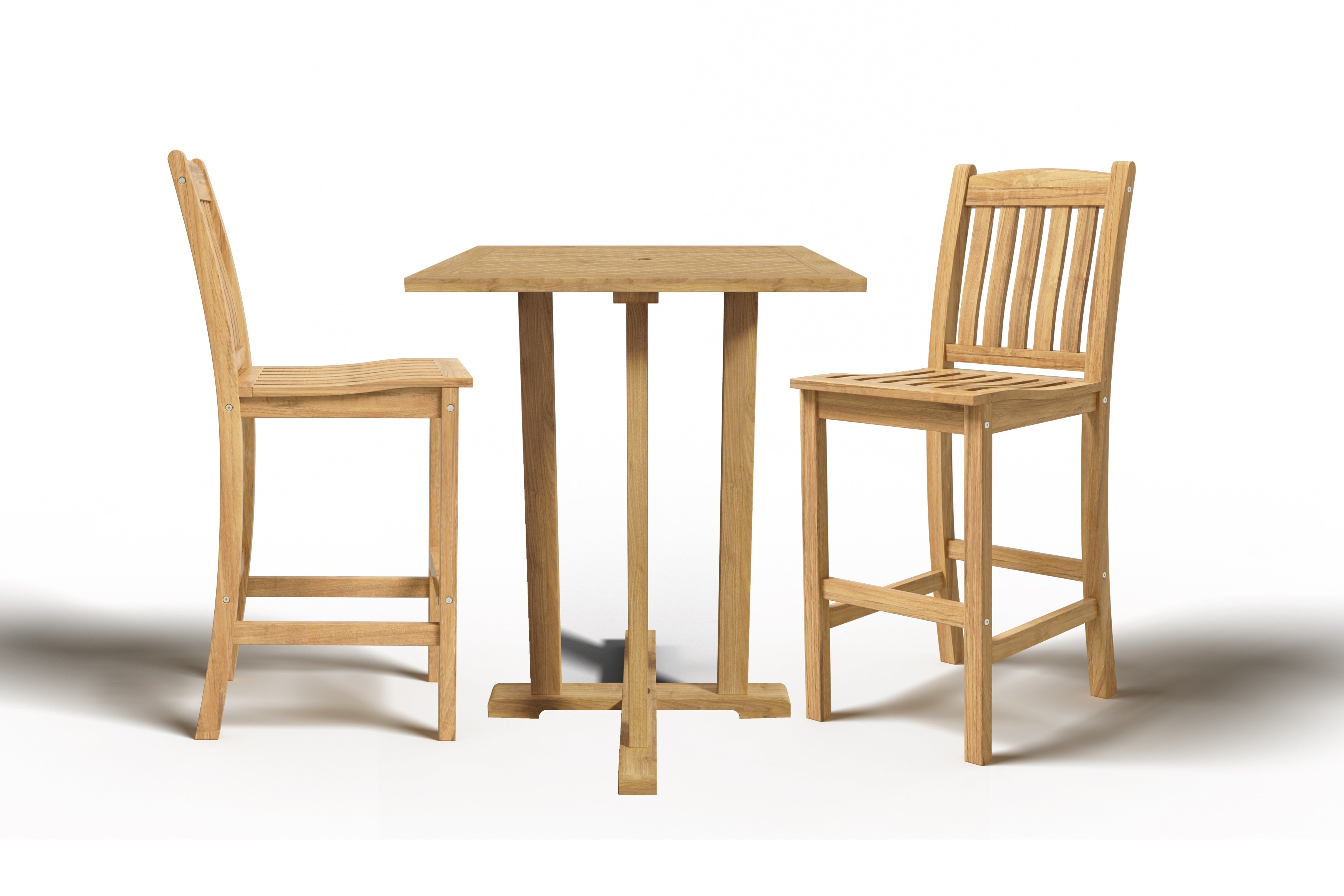 Premium 3-Piece Square Teak Outdoor Bar Height Dining Set with Chairs - Patio, Deck, Garden, Poolside & Backyard Entertaining