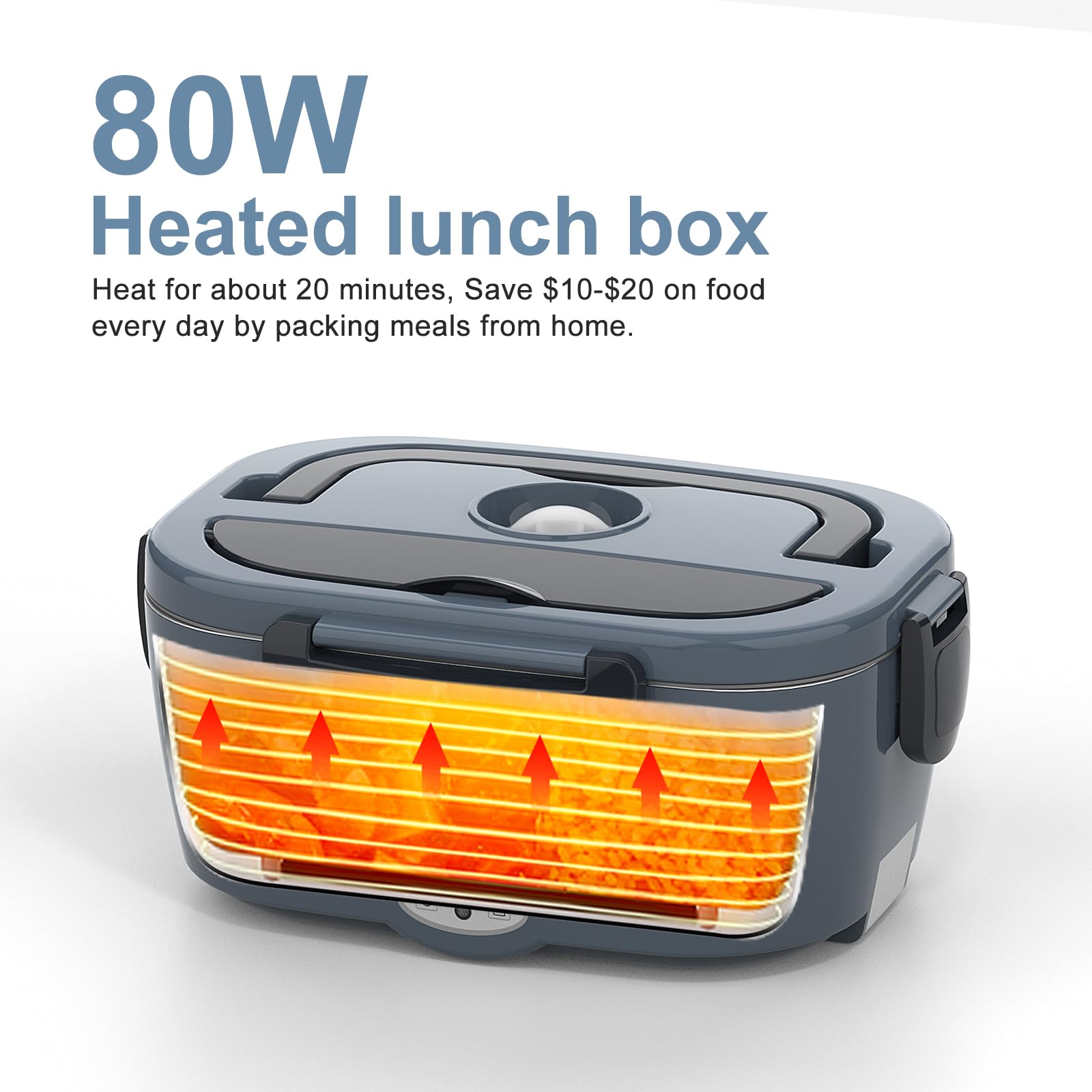Portable Electric Lunch Box for Adults - 60-80W Car/Truck Food Warmer | Rechargeable Heating Lunch Box for Office, Travel & Camping | Perfect Christmas Gift & White Elephant Present