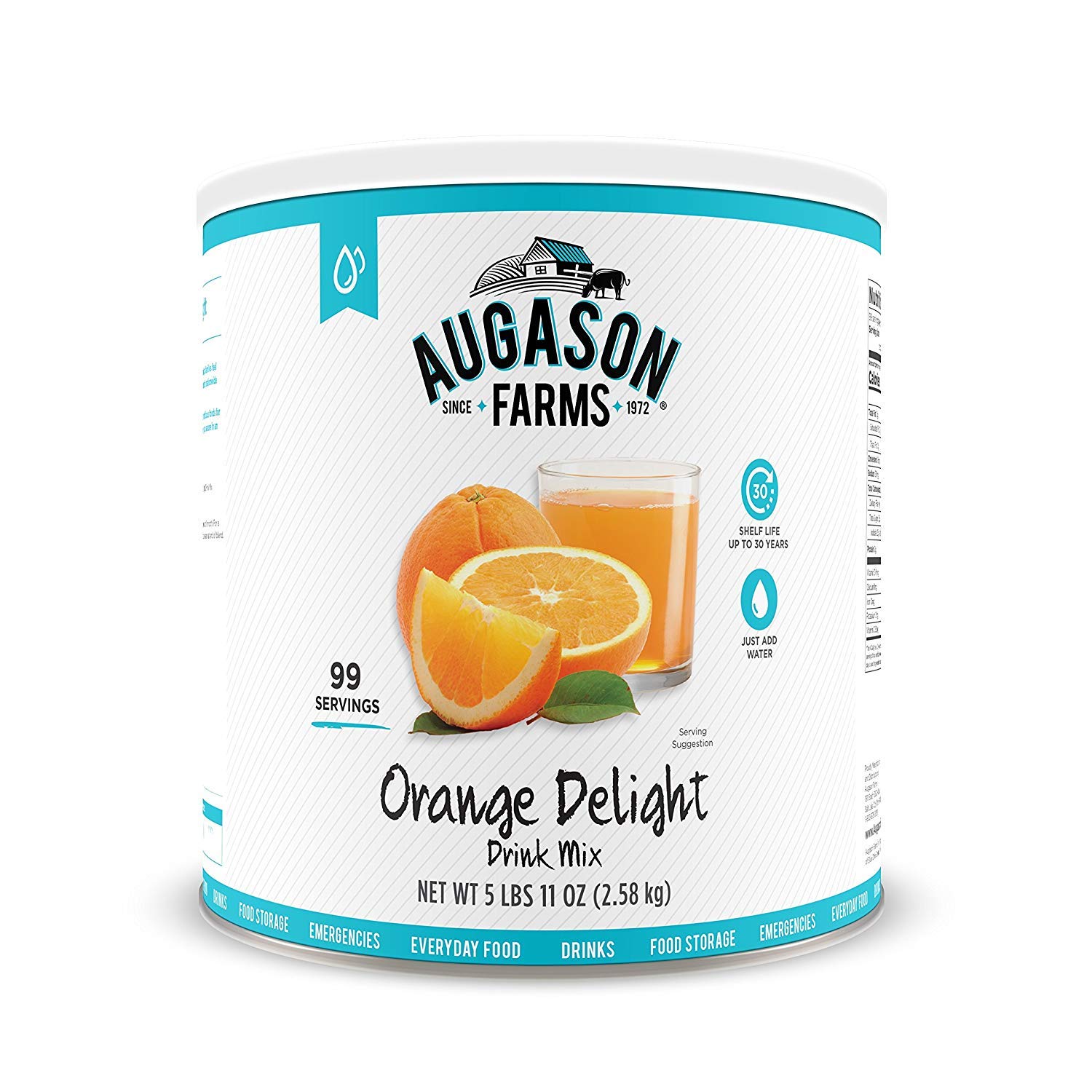 Augason Farms Orange Delight Drink Mix Powder - 5 lbs 11 oz No. 10 Can (Pack of 2) | Long Shelf Life Emergency Food Supply for Camping, Hiking & Survival Kits