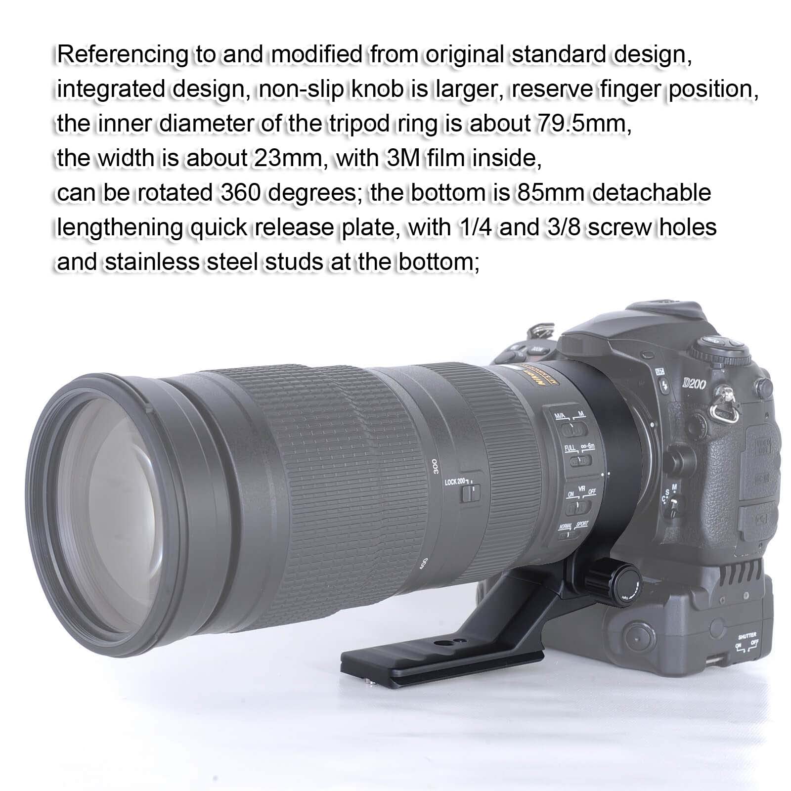 Nikon AF-S 200-500mm f/5.6E ED VR Lens Tripod Mount Ring with Arca-Swiss Quick Release Plate - Durable Lens Collar Support Bracket for Wildlife & Sports Photography
