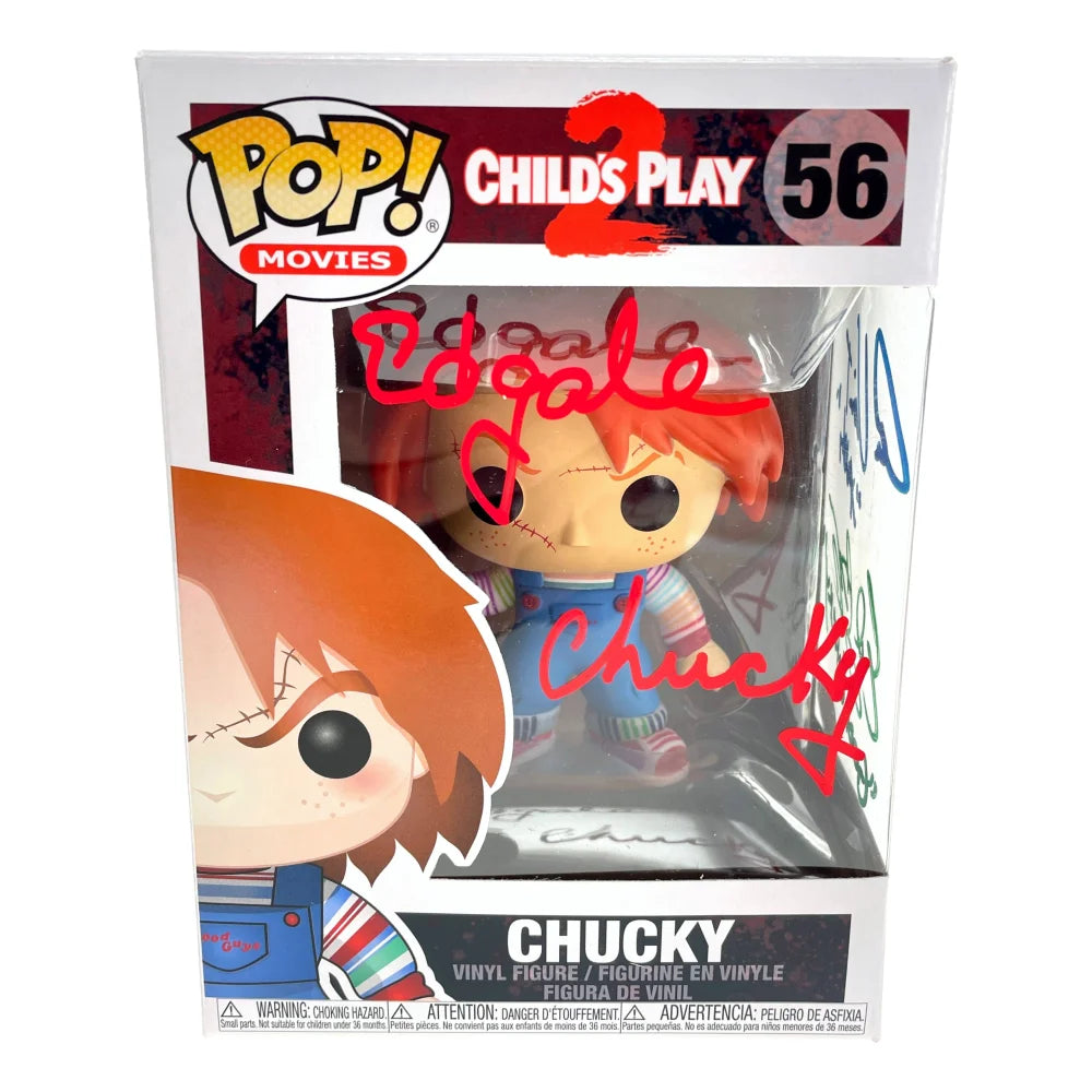 Chucky Funko Pop #56 Signed by Ed Gale, Alex Vincent & Edan Gross - JSA COA Authenticated - Child's Play Horror Collectible - Perfect for Horror Fans & Movie Memorabilia Collections