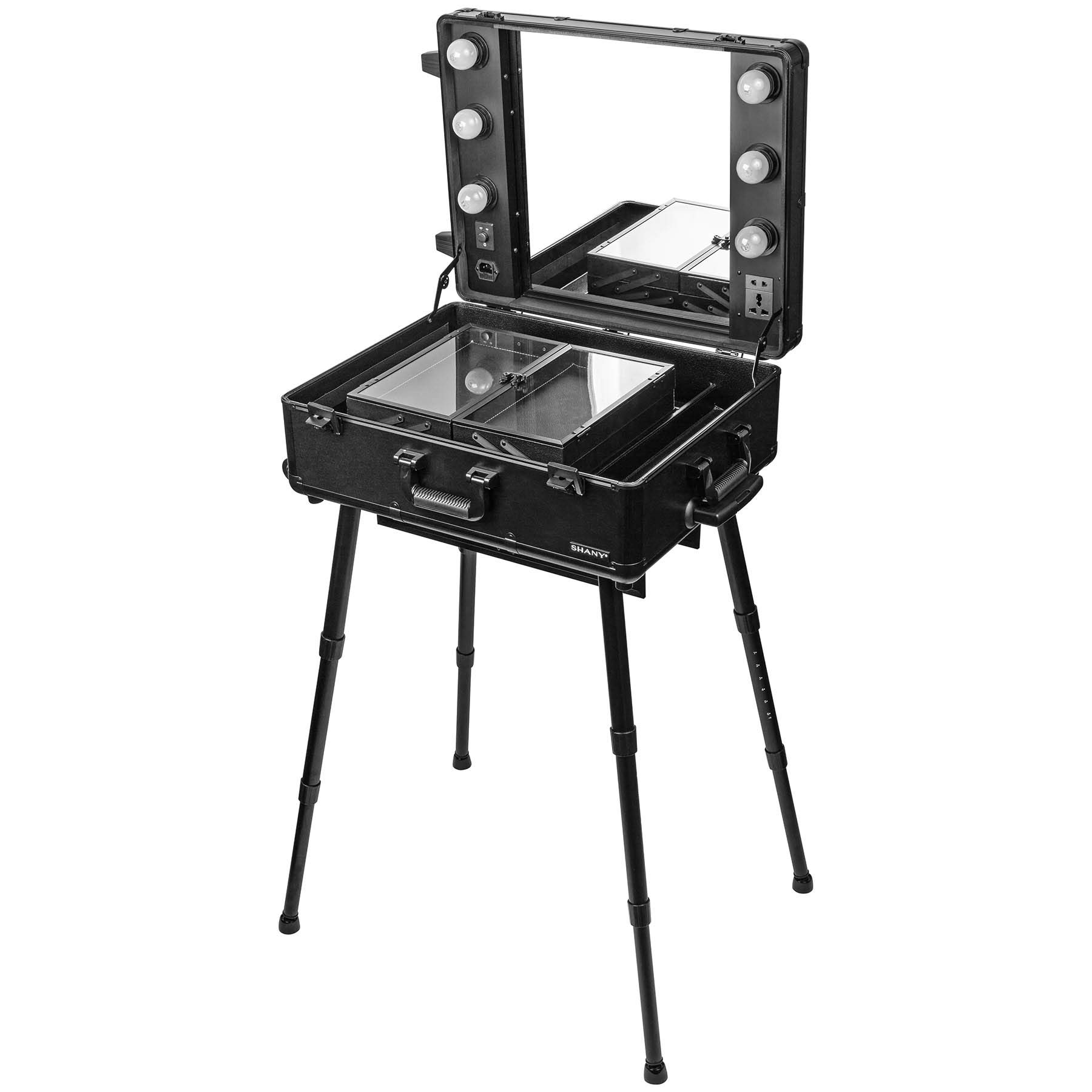 SHANY Studio ToGo Wheeled Trolley Makeup Case & Organizer with LED Light - Professional Black Cosmetic Storage for Travel & Salon Use