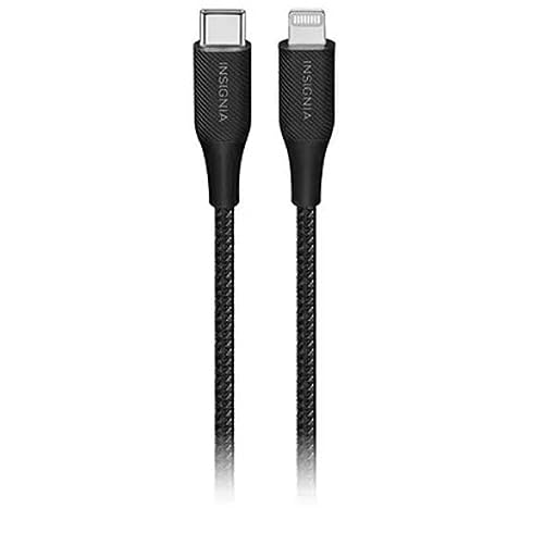 Insignia 6ft Lightning to USB-C Cable - Fast Charging & Data Sync for iPhone, iPad - Durable Black Braided Cord - Perfect for Home, Office & Travel