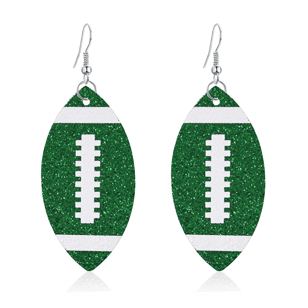Handmade Lightweight Bohemian Faux Leather Football Drop Earrings - Sparkly Glitter Ball Dangle Earrings for Women & Girls | Unique Statement Jewelry Gift for Parties, Festivals & Casual Wear