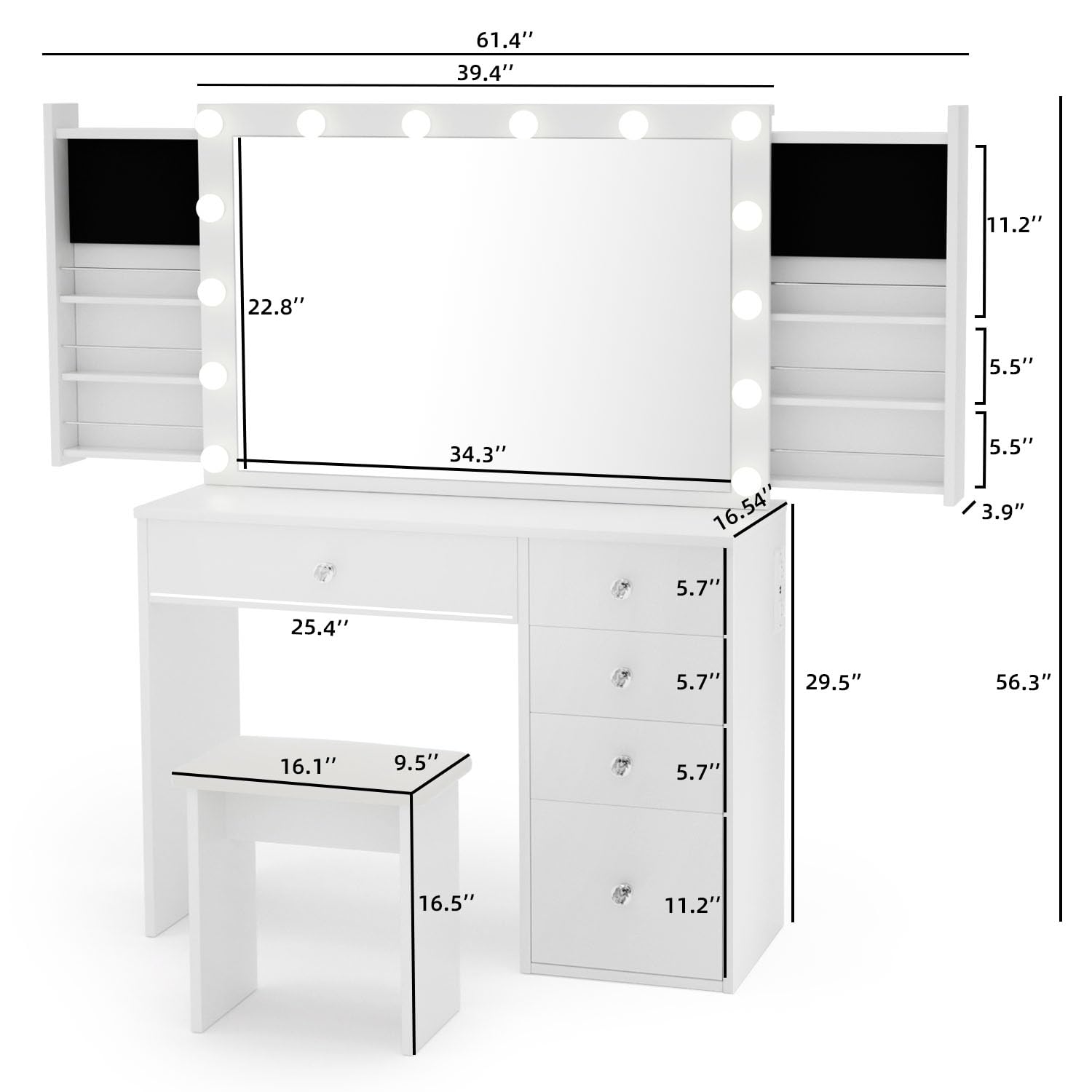SMOOL Vanity Desk with LED Lights Mirror, Power Outlet & Stool - Adjustable Brightness Makeup Dressing Table with Sliding Drawers, Space Saving Beauty Station for Women & Girls (White) | Perfect for Bedroom, Dorm Room & Home Salon Setup