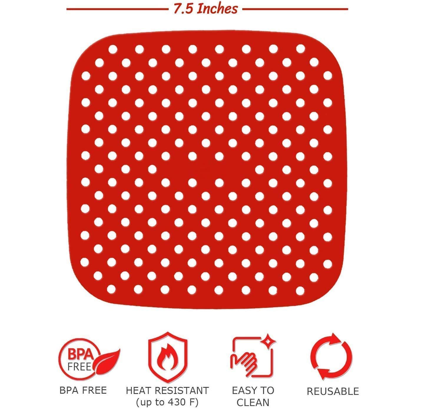 Non-Stick Silicone Air Fryer Liners 7.5 Inch Square - Reusable Basket Mats for Cosori, NuWave, Chefman, Dash & More Air Fryers | BPA Free | Perfect for Cooking, Baking & Healthy Meal Prep