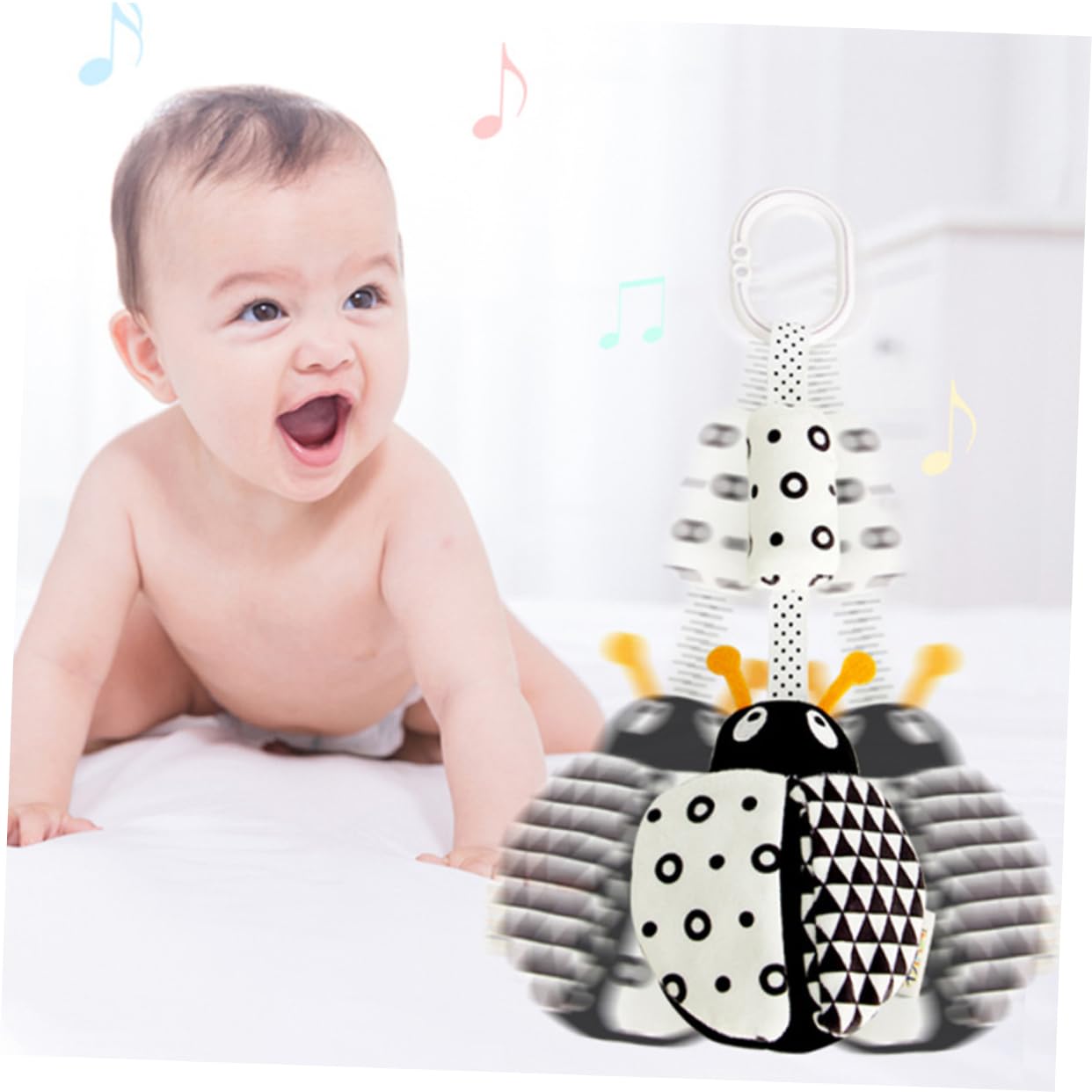 WHAMVOX Black and White Animal Wind Chimes - High Contrast Newborn Sensory Toys for Strollers, Cribs & Playtime | Soft Plush Baby Developmental Toy for Visual Stimulation