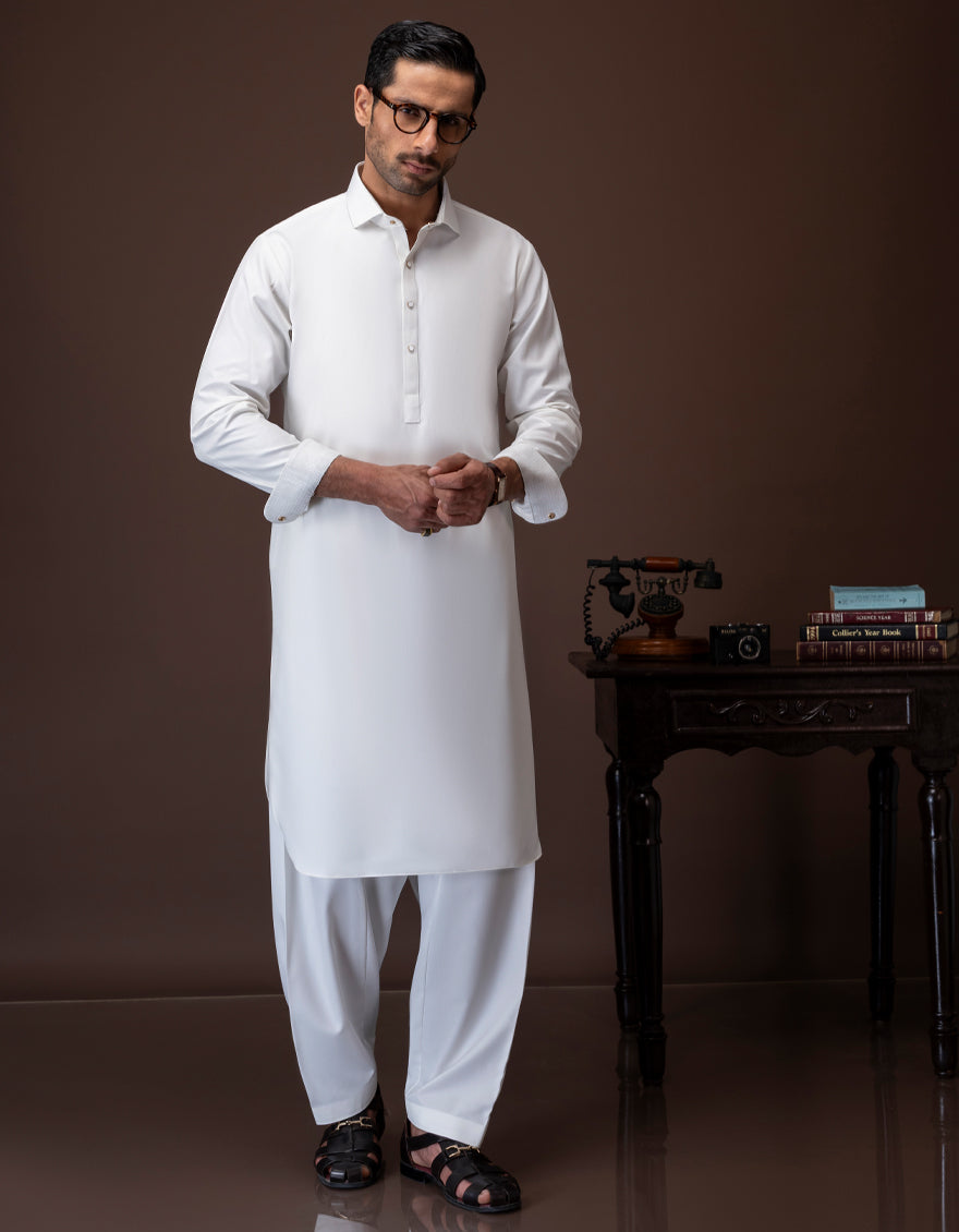 Blended Off White Shalwar Kameez for Men & Women - Traditional Pakistani Suit - Perfect for Weddings, Festivals & Cultural Events