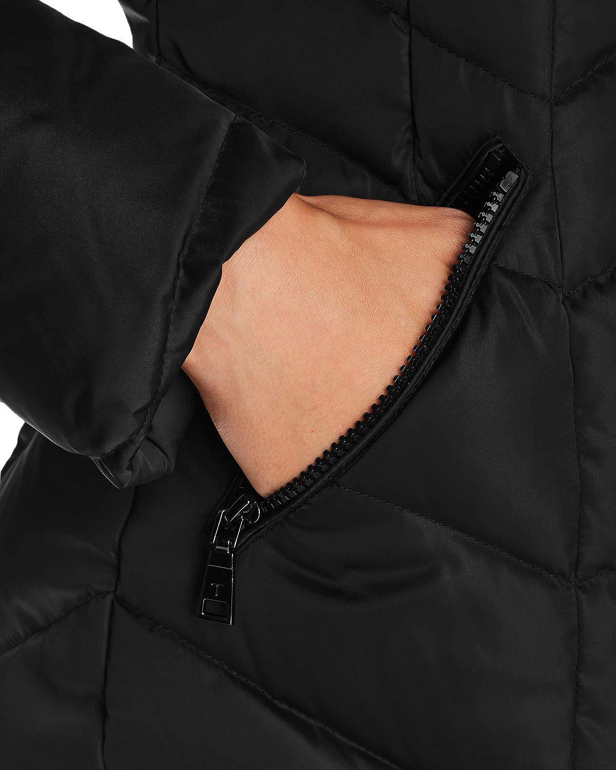 Plus Size Gwen Faux Fur Trim Quilted Puffer Coat for Women - Warm Winter Jacket with Hood, Black | Perfect for Cold Weather, Outdoor Activities & Fashion Layering