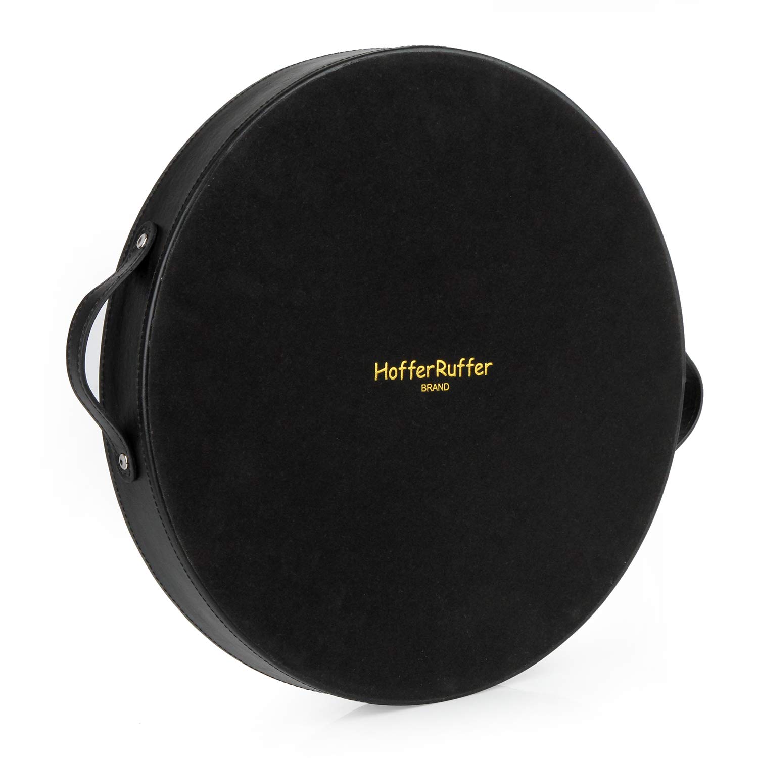 HofferRuffer 14.6-inch Round PU Leather Serving Tray with Handles - Decorative Vanity Catchall Tray, Coffee Table Tray for Home & Office (Black) | Perfect for Serving Drinks, Organizing Jewelry, or Displaying Decor