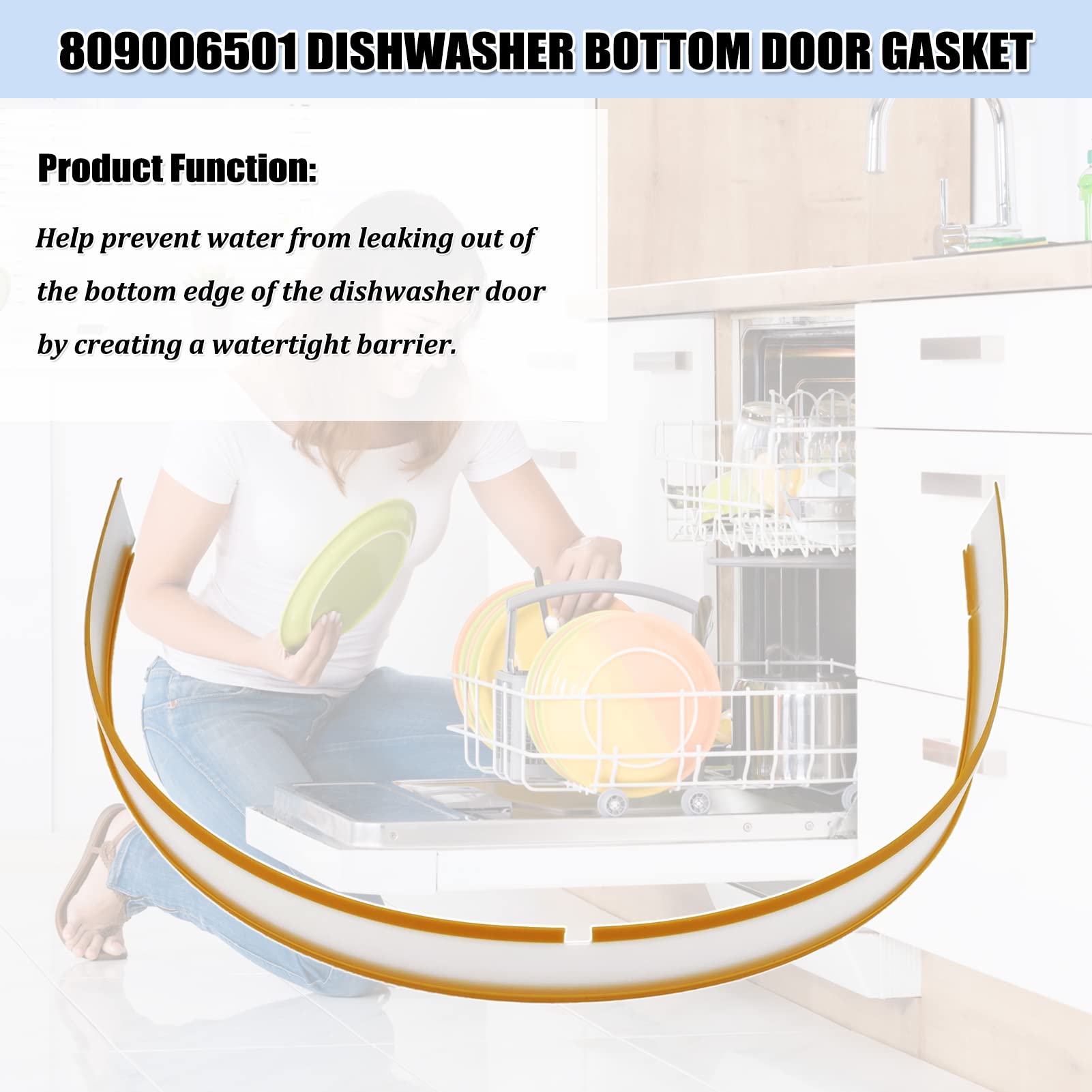Frigidaire/Kenmore Dishwasher Bottom Door Seal Gasket Replacement - Compatible with Models 154297601, 154576501, 154759101, AP5809675, PS9495545 (Part# 809006501) - Fix Leaks & Improve Dishwasher Performance for Quiet Operation