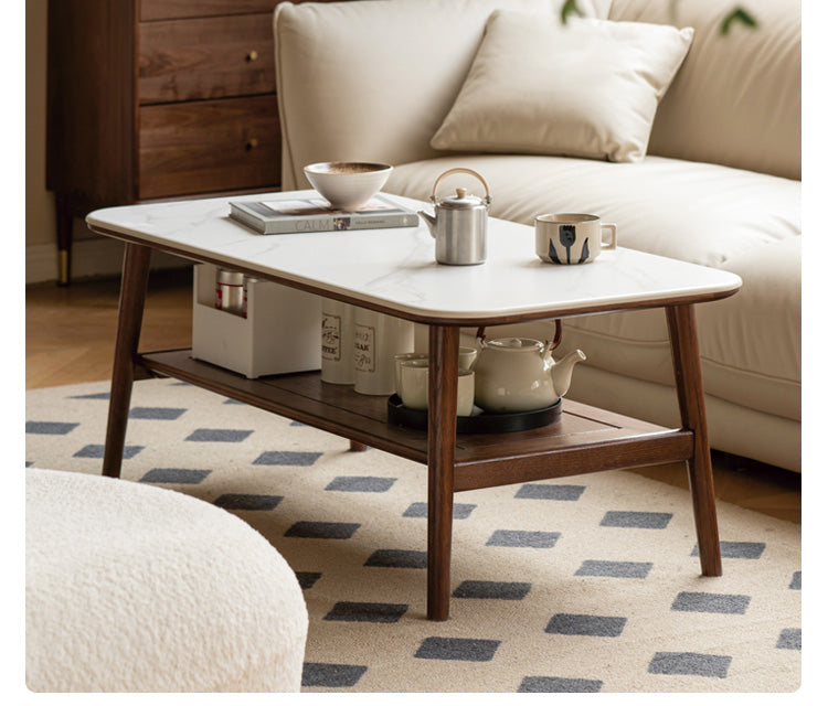 Solid Oak Wood Slate Coffee Table - Rustic Modern Living Room Furniture for Home Decor & Relaxation