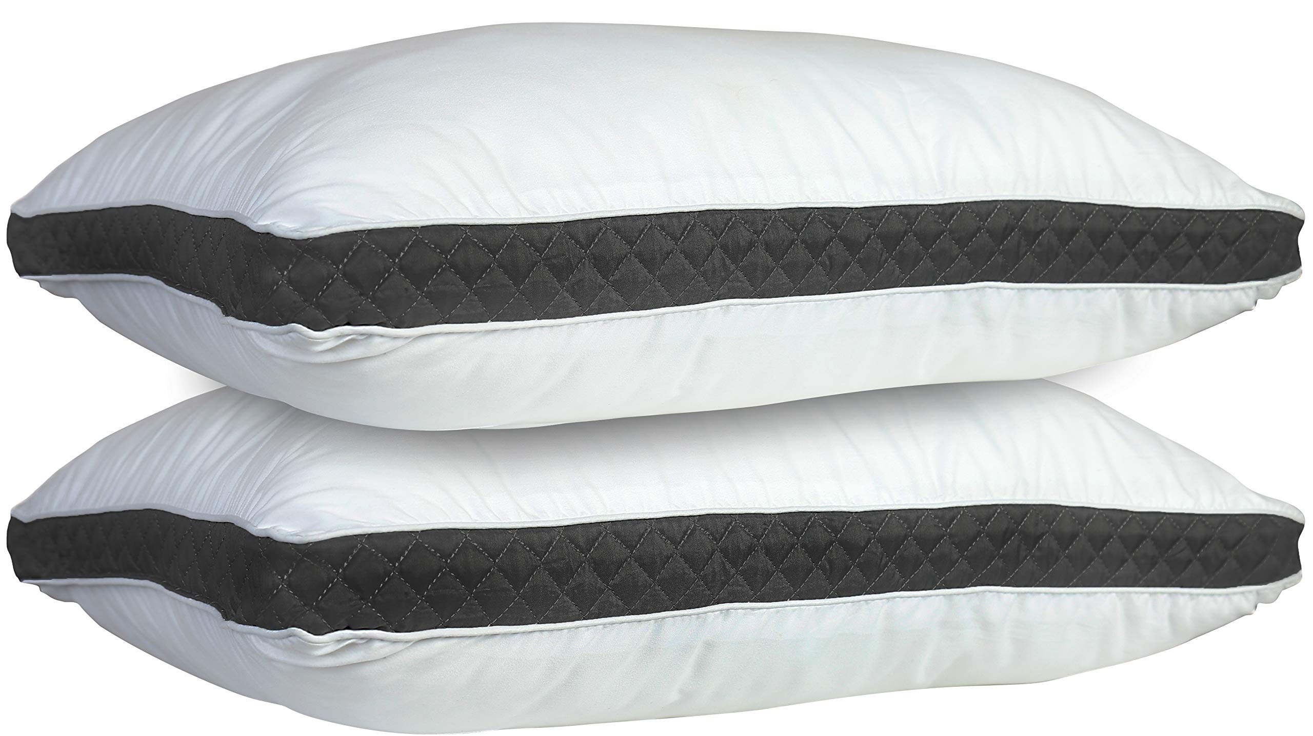 Premium Gusseted King Size Pillows Set of 2 - Ultra Soft & Breathable Bed Pillows for Side, Back & Stomach Sleepers - Dark Grey Luxury Decor (18x36 Inches) - Perfect for Master Bedroom, Guest Room & Hotel Stays