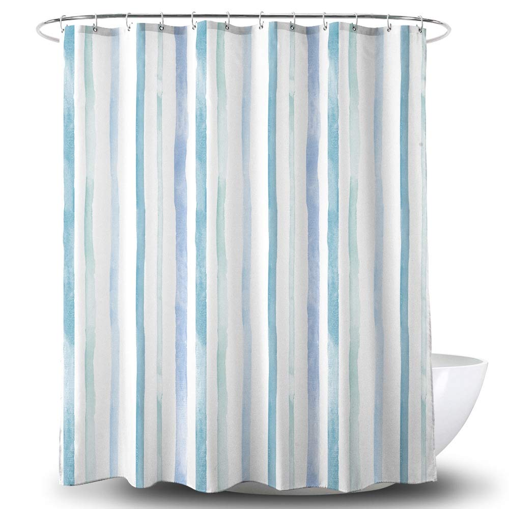 Blue Stripe Dacron Shower Curtain 72x72 Inches - Waterproof Bathroom Decor with Rust-Resistant Grommets - Perfect for Modern & Coastal Bathrooms