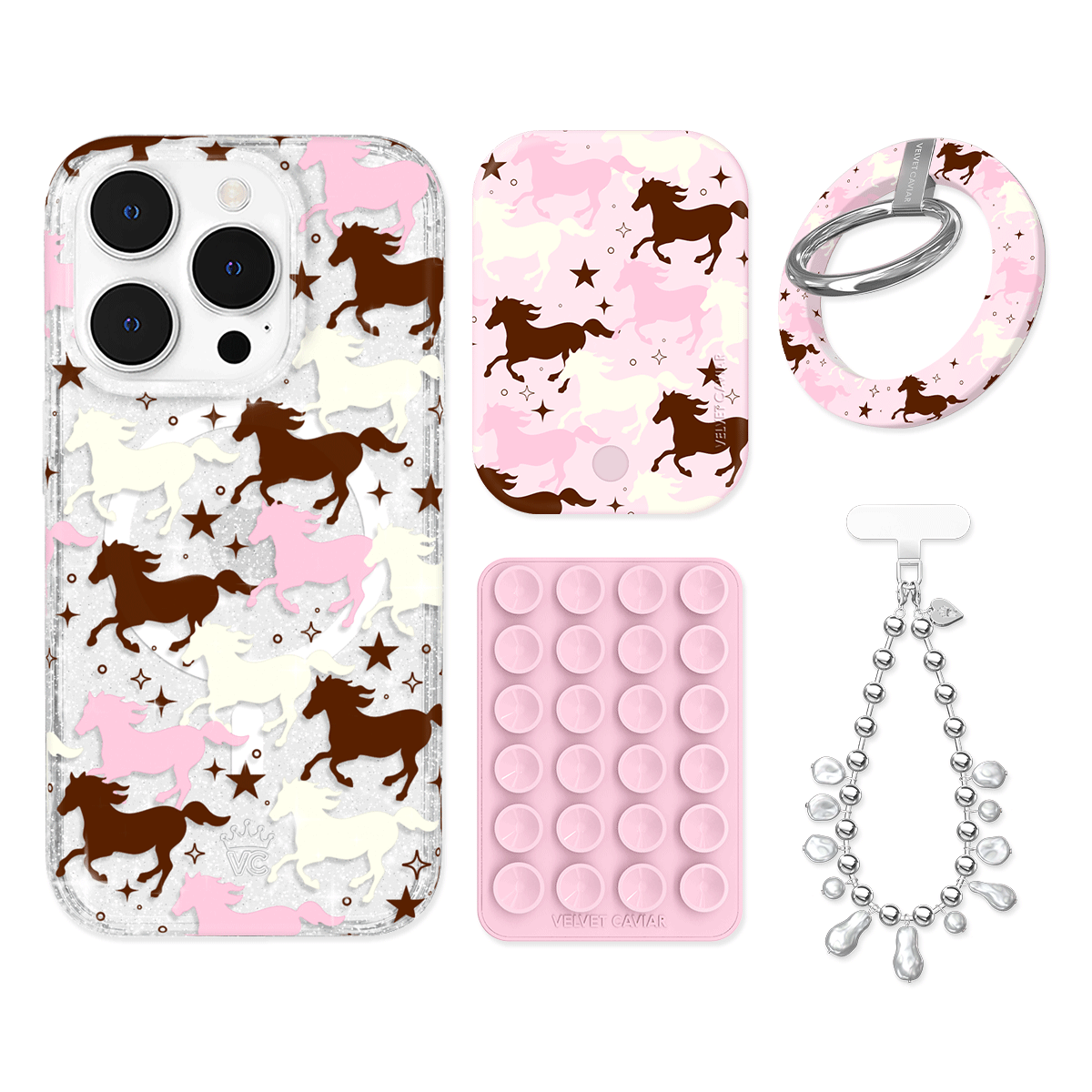 Pink Pony Glitter iPhone Case with Grip - Cute Sparkly Phone Cover for iPhone 13/14/15 Pro Max - Perfect for Girls, Teens, Women | Great for Everyday Use, Parties & Gifts