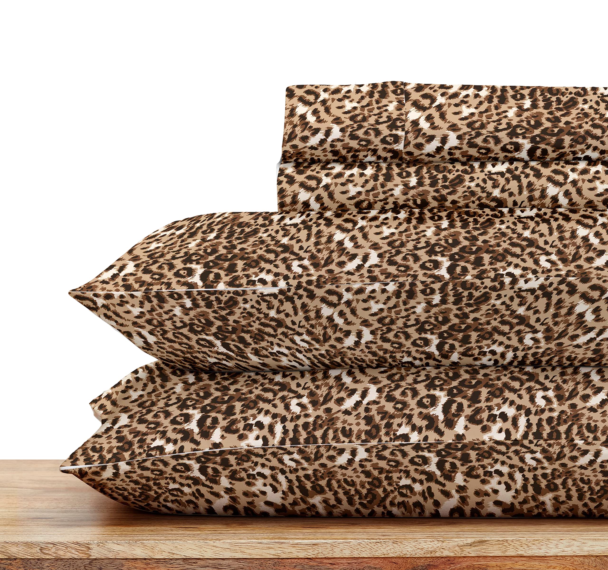 Luxury 400 Thread Count California King Cotton Sheet Set - Leopard & Cheetah Print, Deep Pocket Fitted Sheet, 4-Piece Bedding for Master Bedroom & Guest Room