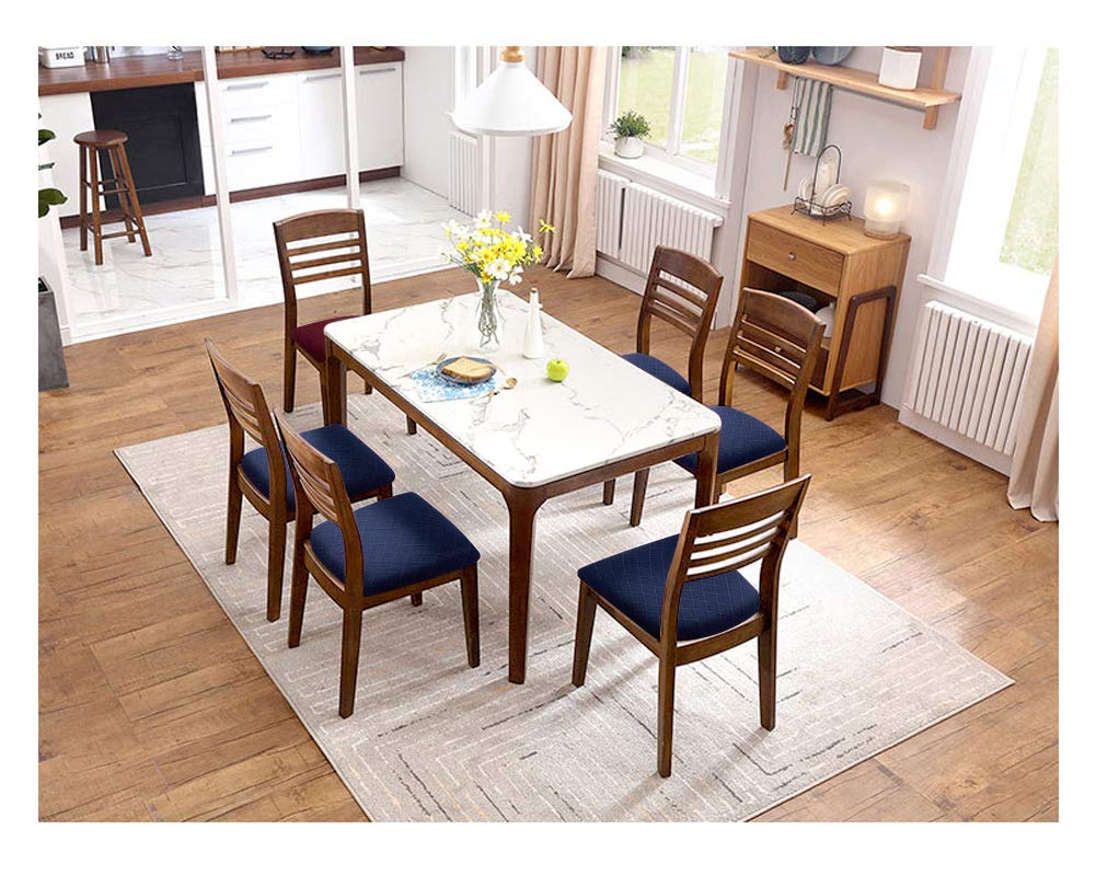 Stretch Chair Seat Covers 4-Piece Set - Washable & Removable Dining Chair Slipcovers - Anti-Dust Seat Cushion Covers for Kitchen, Dining Room, Office - Navy Blue (4 Pack)