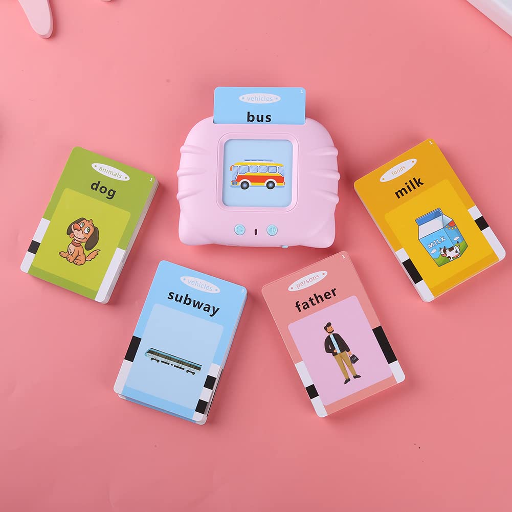 Electronic 112 Audible Flash Cards - Early Learning Machine Educational Toy for Toddlers & Preschoolers | Teach Words, Sounds & Images | Perfect Gift for Kids (Pink) - Ideal for Home Learning, Classroom Activities & Travel Entertainment