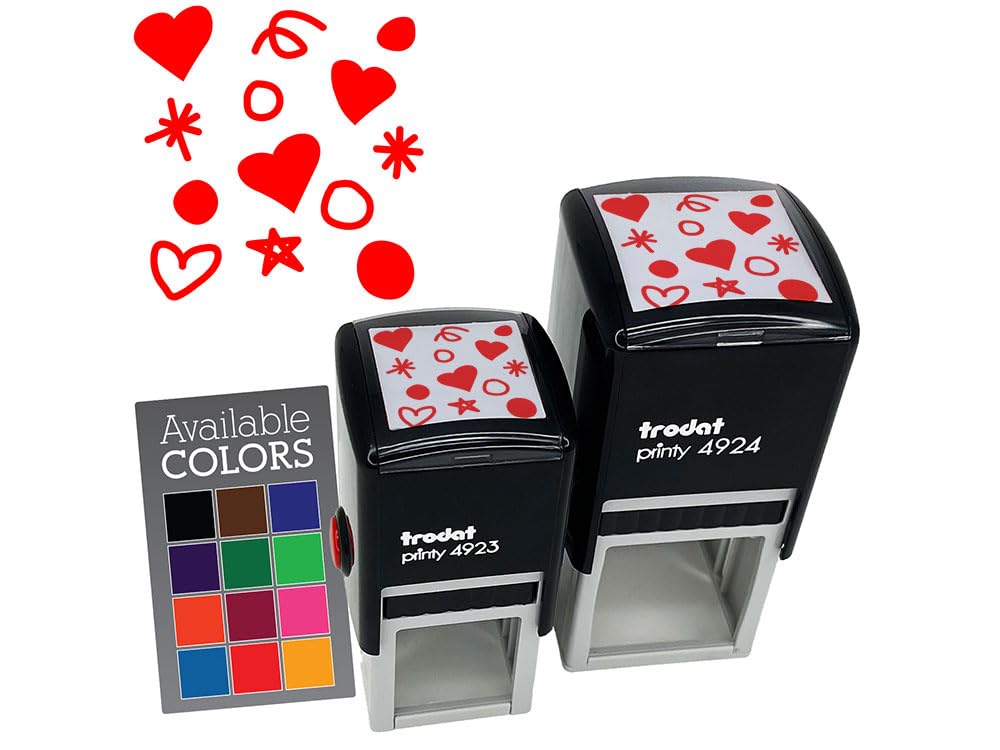 Hearts Dots Squiggles Celebration Self-Inking Rubber Stamp - 1 Inch Small Blue Ink Stamp for DIY Cards, Scrapbooking & Party Invitations