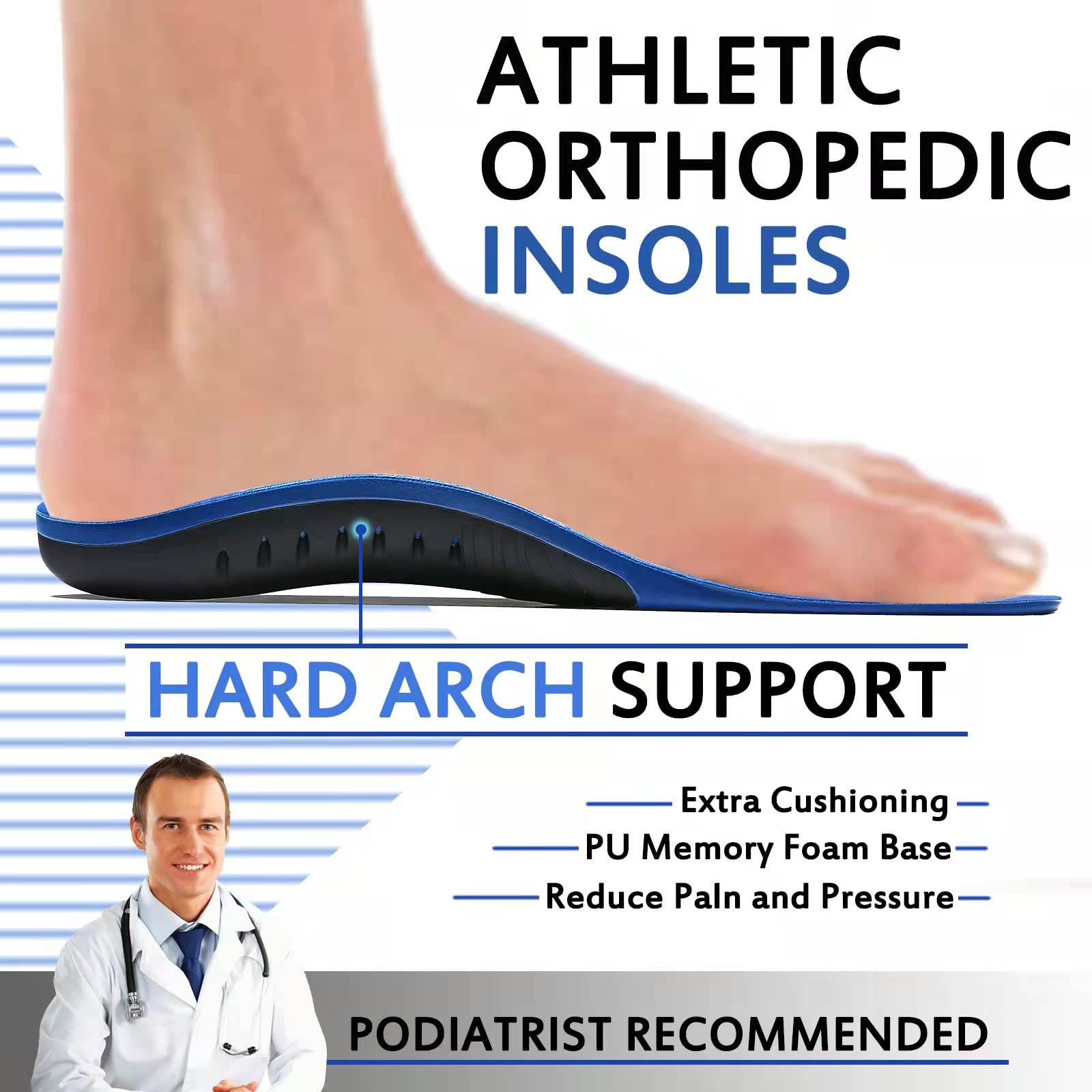 Plantar Fasciitis Insoles for Men & Women - High Arch Support Orthotic Shoe Inserts with Gel Cushioning - Relief for Flat Feet, Arch Pain, Pronation & Metatarsalgia - Running, Walking & Work Shoes Support for All-Day Comfort
