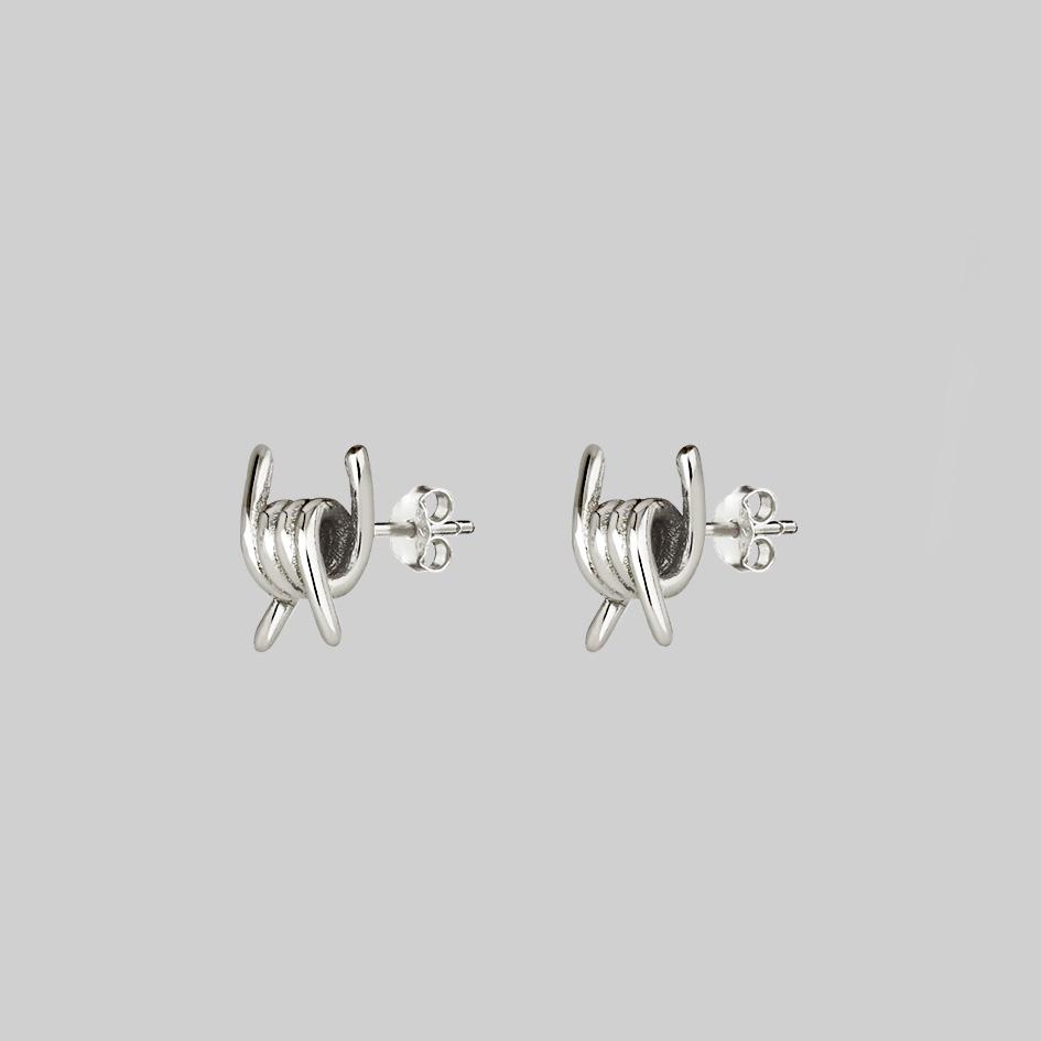 Survival Symbolic Barbed Wire Stud Earrings - Sterling Silver Punk Rock Jewelry for Women - Perfect for Edgy Fashion, Concerts & Everyday Wear